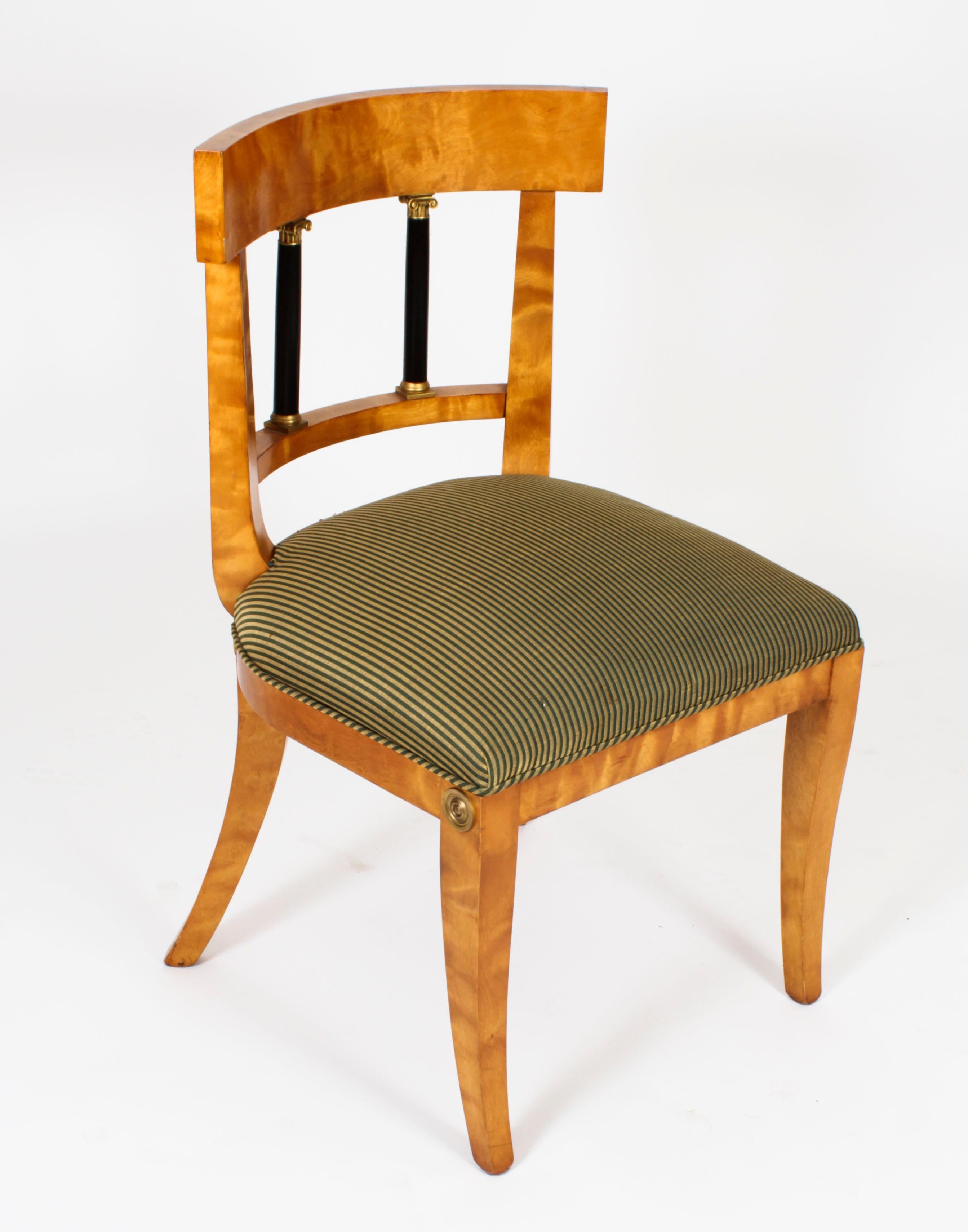 Late 19th Century Antique Set 12 Swedish Biedermeier Birch Dining Chairs 19th C