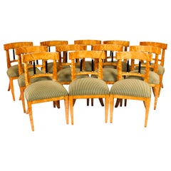 Antique Set 12 Swedish Biedermeier Birch Dining Chairs 19th C