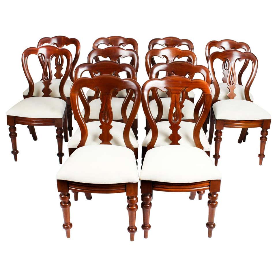 Antique Set of 12 Victorian Mahogany Spoon Back Dining Chairs 19th ...