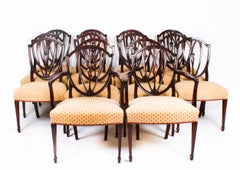 Antique Set 14 Hepplewhite Mahogany Dining Chairs 19th Century