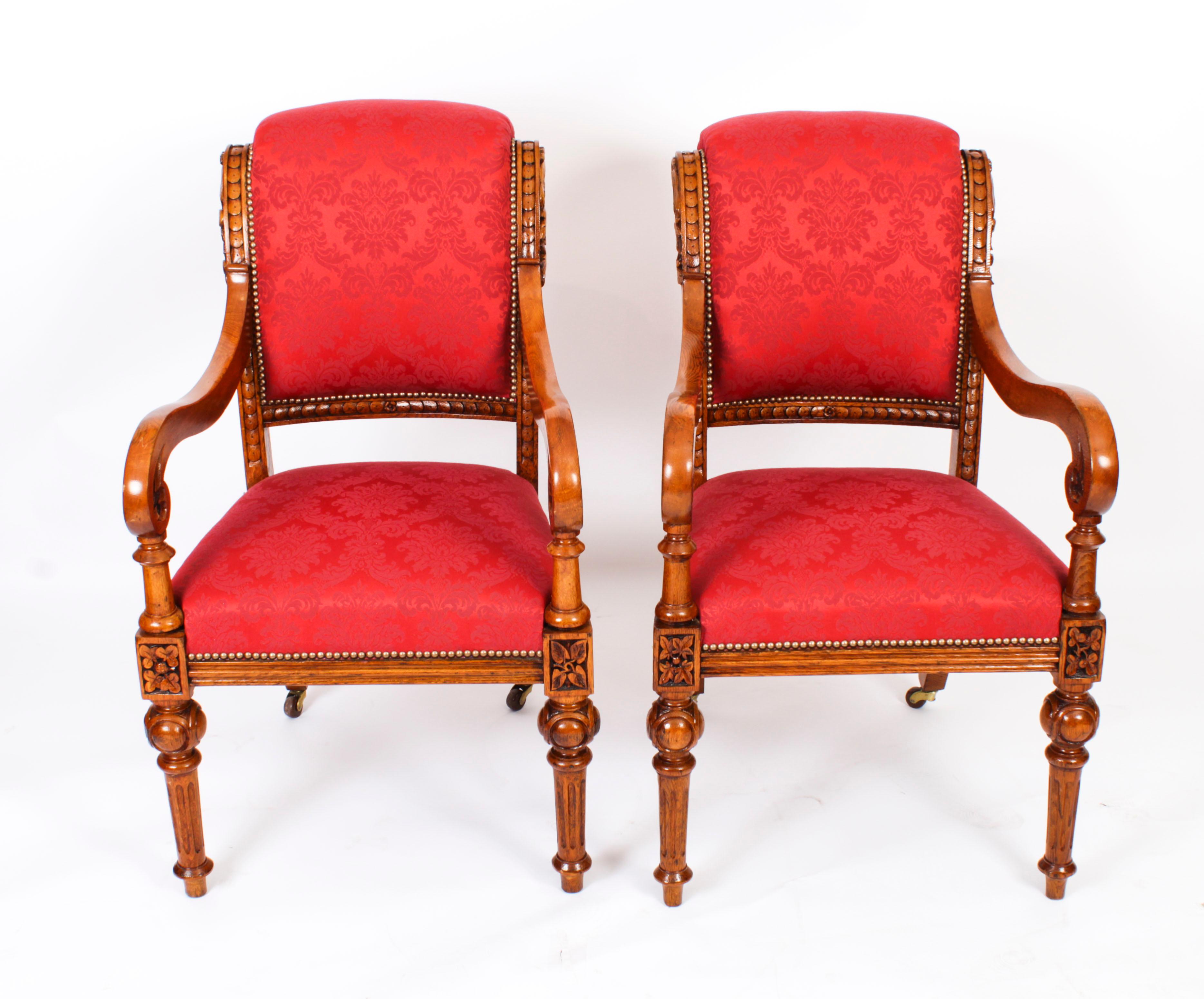 Antique Set 14 Irish Oak Open Armchairs 19th Century In Good Condition For Sale In London, GB
