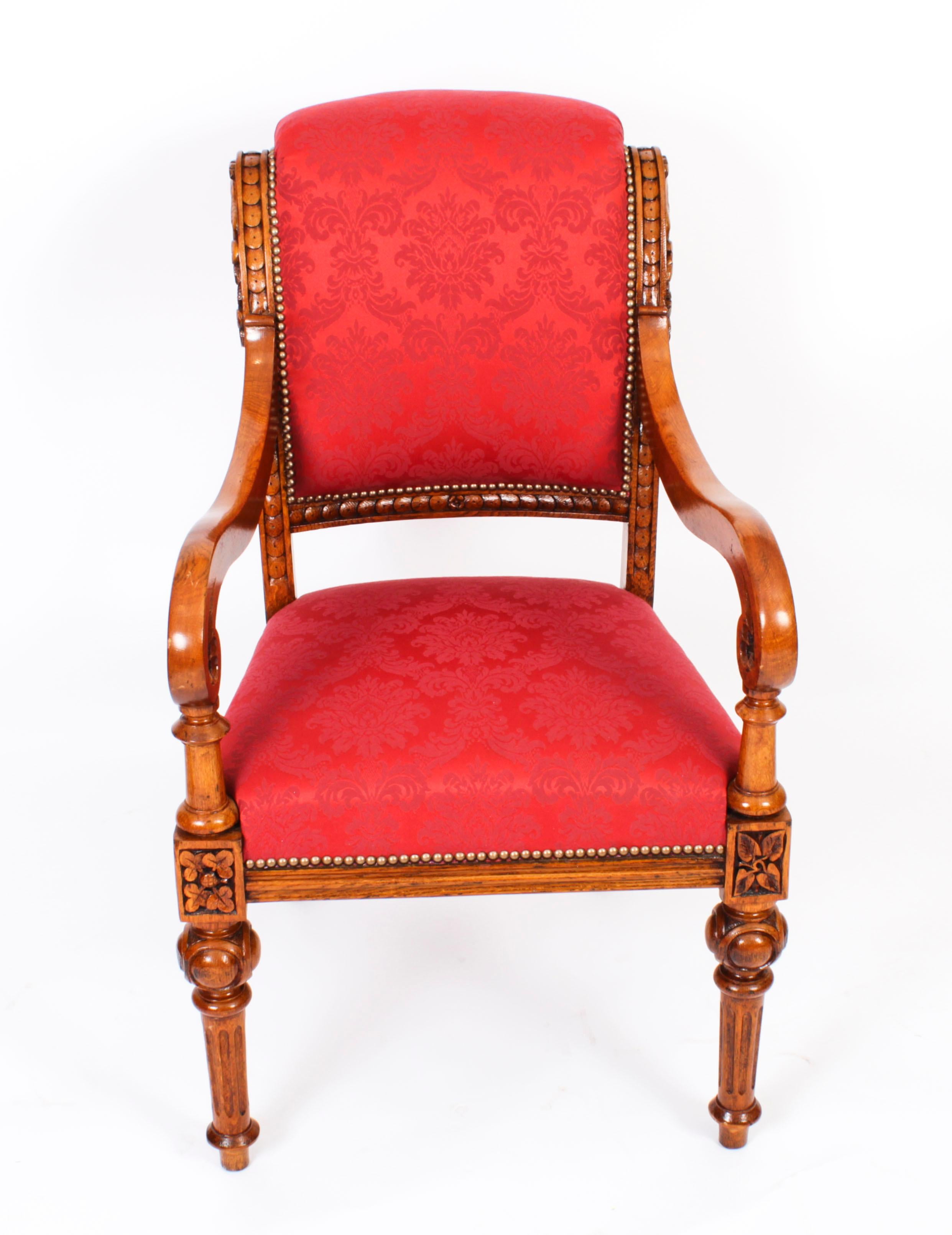 Mid-19th Century Antique Set 14 Irish Oak Open Armchairs 19th Century For Sale