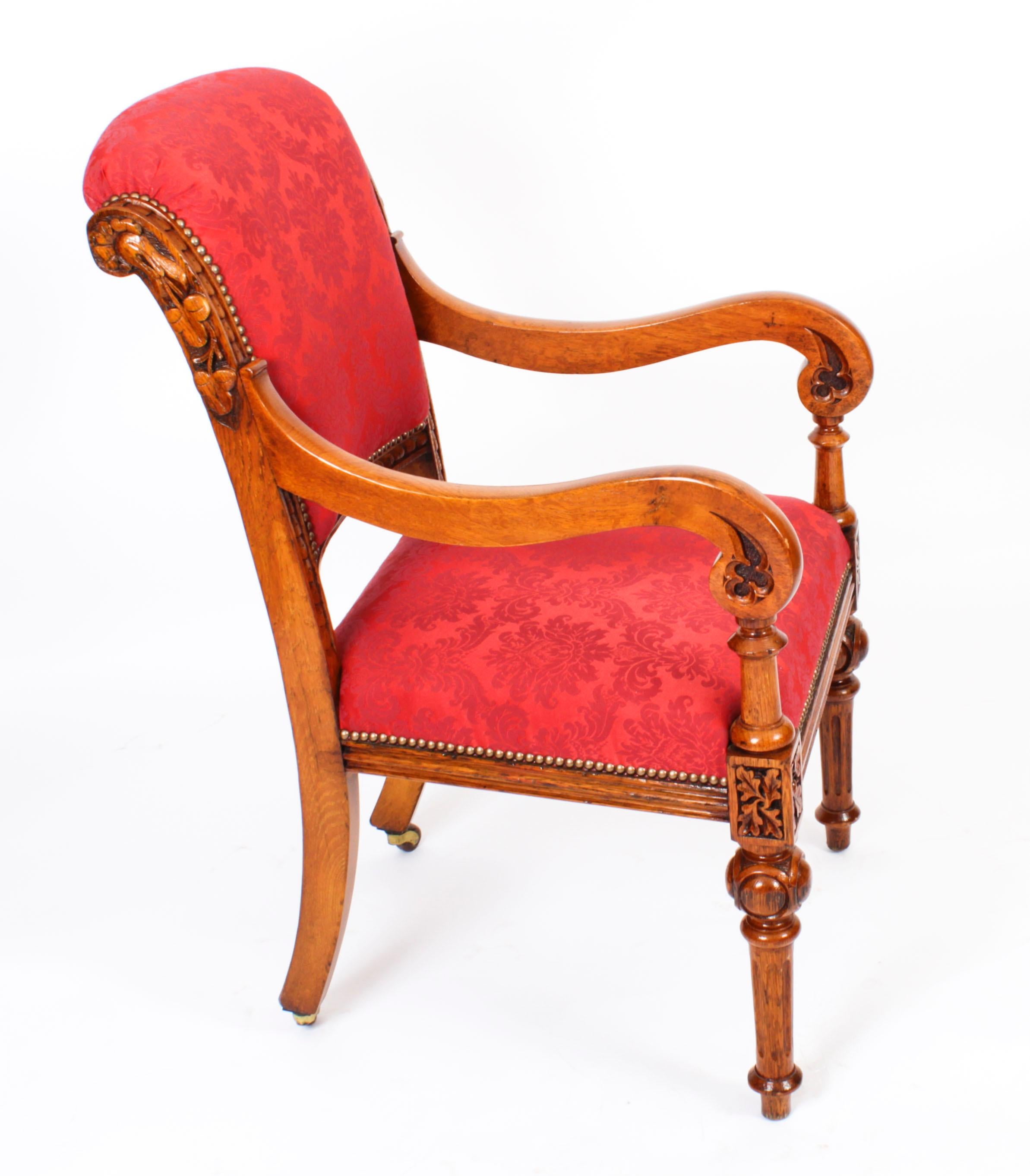 Antique Set 14 Irish Oak Open Armchairs 19th Century 1