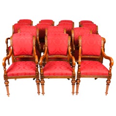 Antique Set 14 Irish Oak Open Armchairs 19th Century