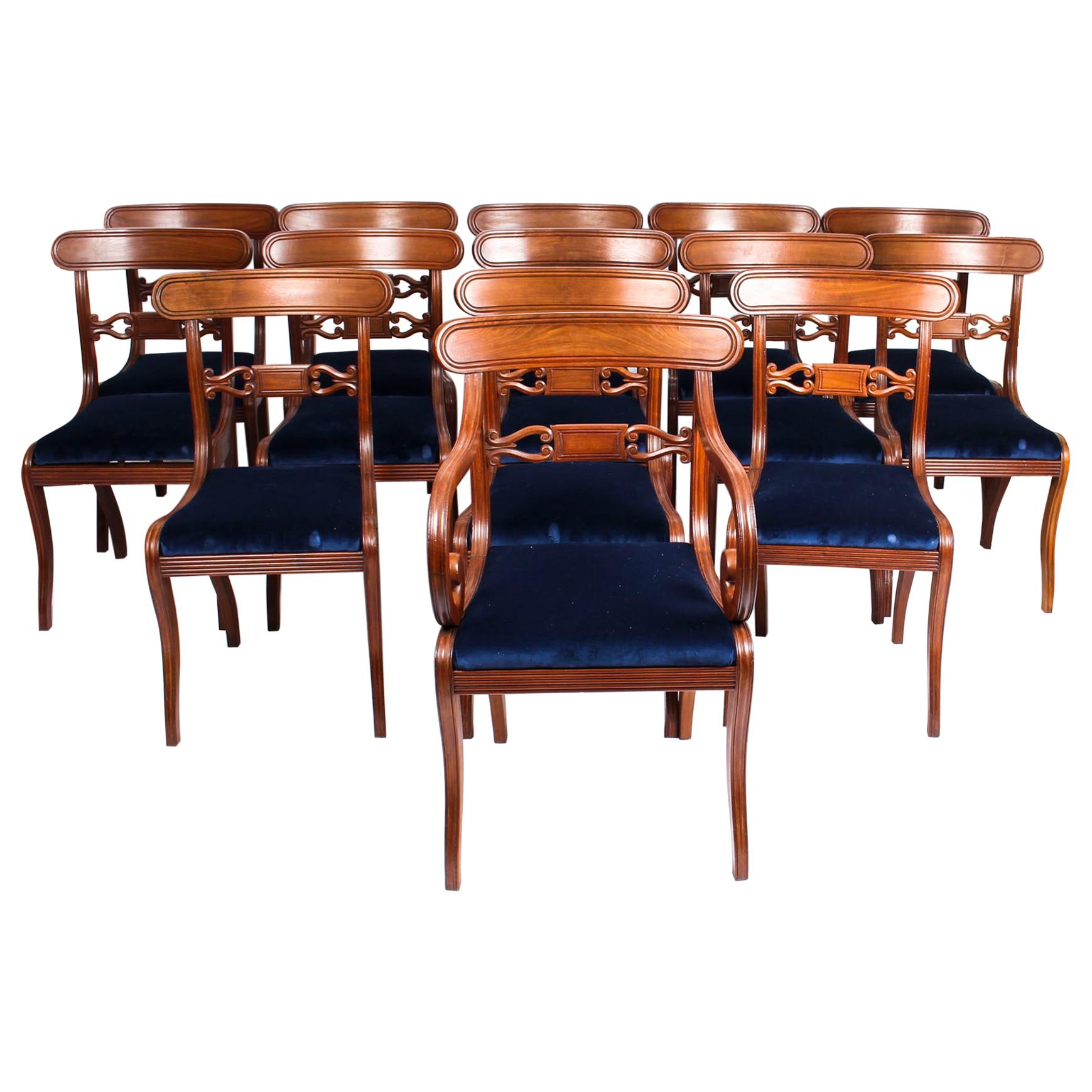 Antique Set of 14 Regency Mahogany Dining Chairs, 19th Century