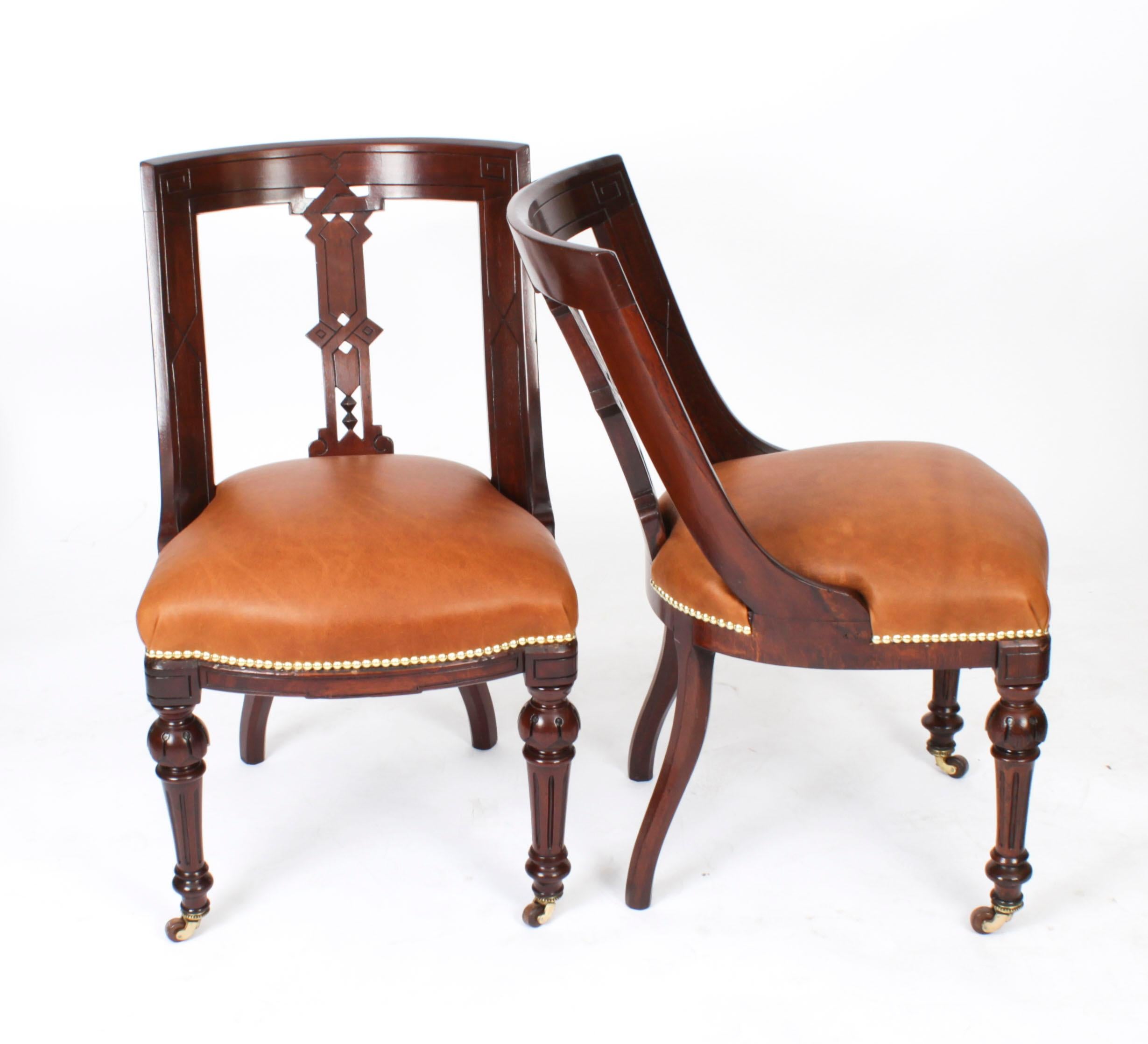 Victorian Antique Set 14 Scottish Athenian Dining Chairs, 19th Century