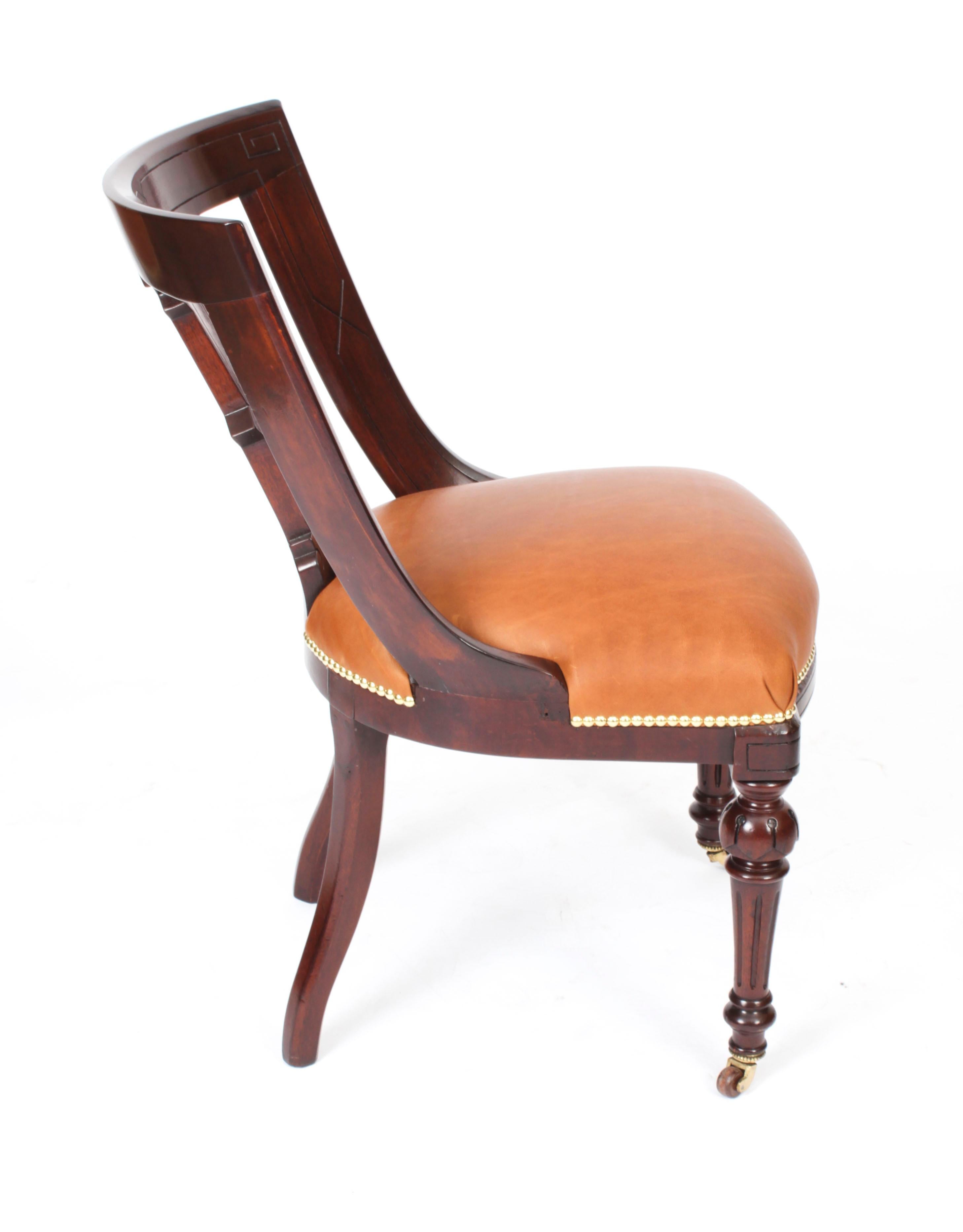 Leather Antique Set 14 Scottish Athenian Dining Chairs, 19th Century