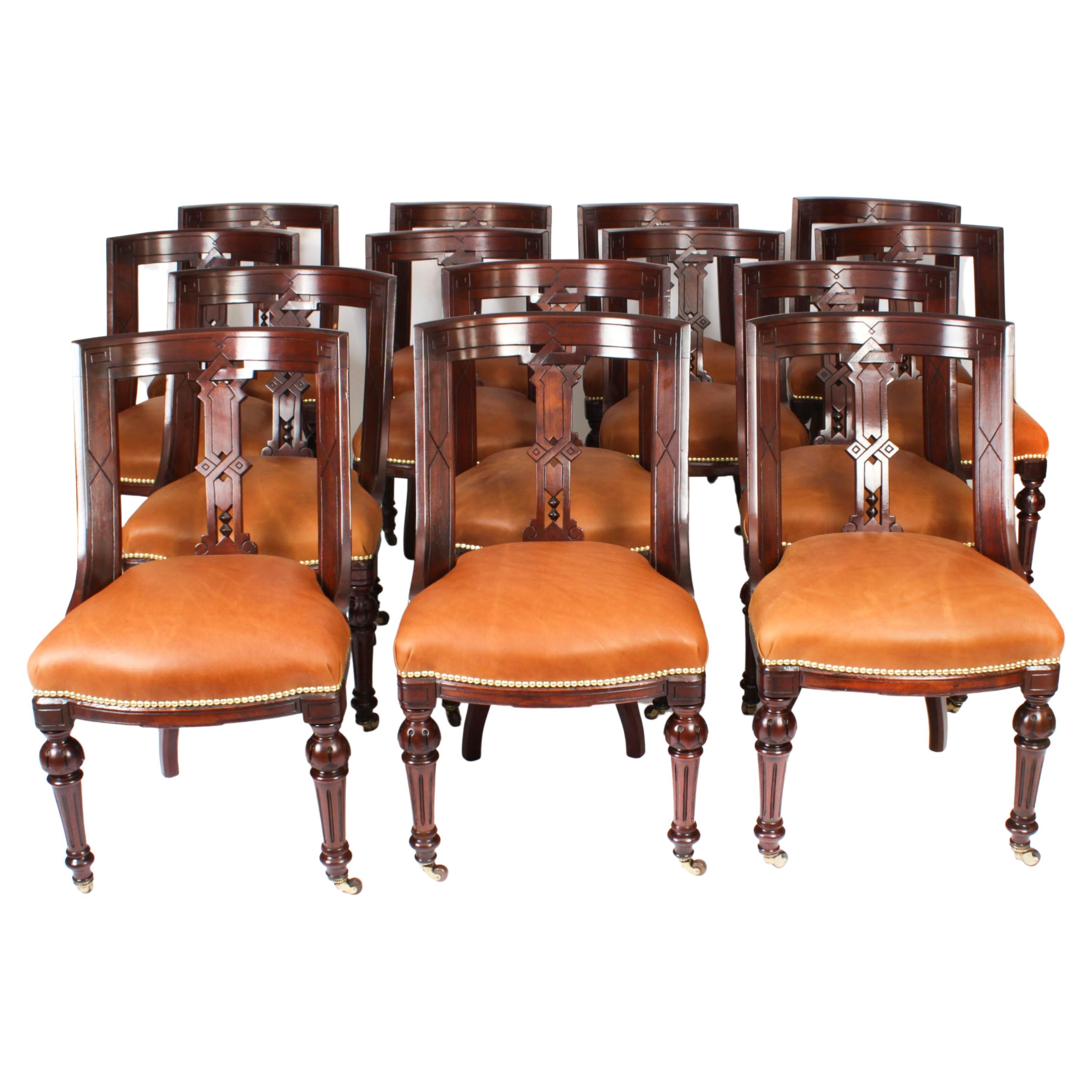 Antique Set 14 Scottish Athenian Dining Chairs, 19th Century