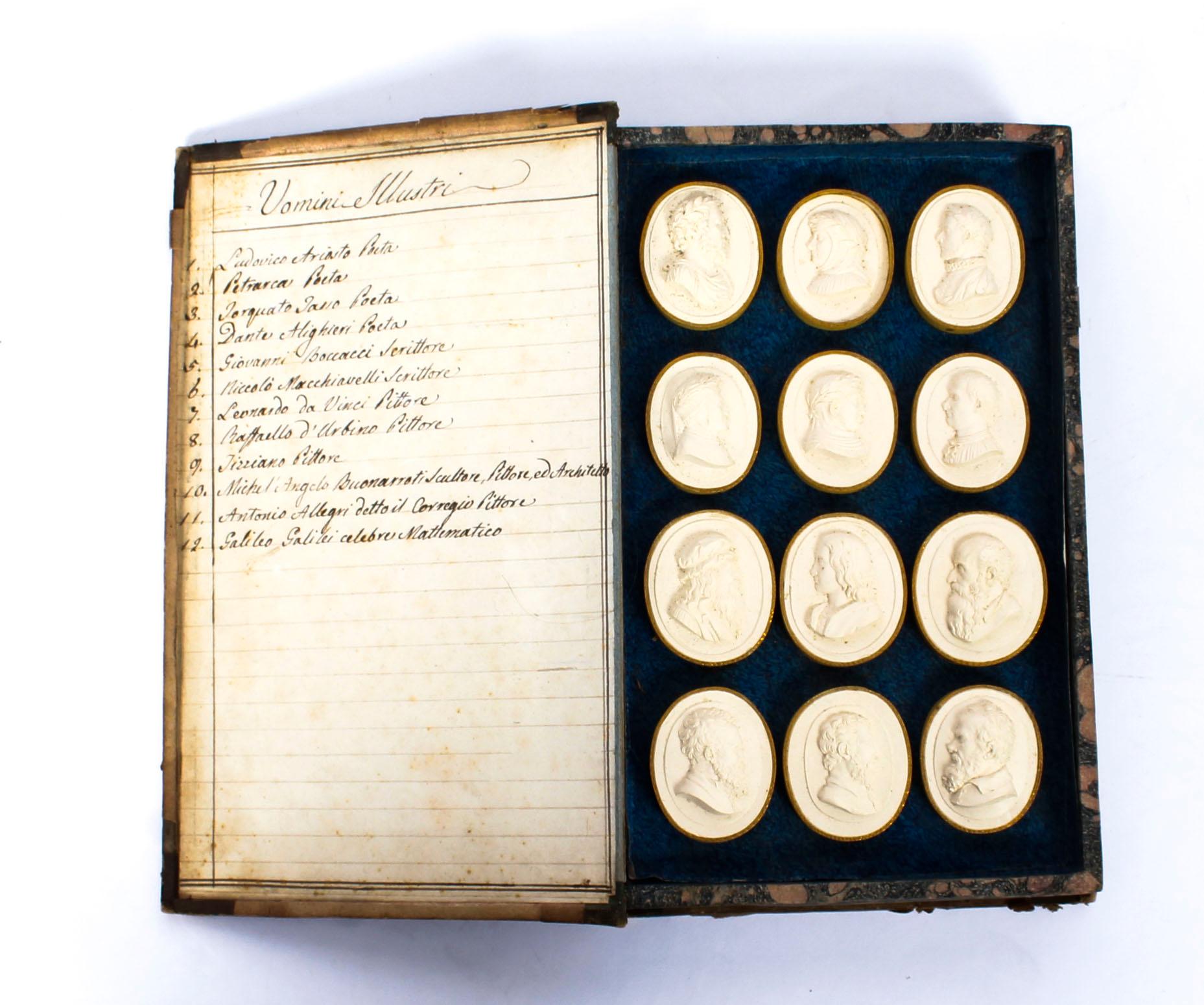 Set 24 Book Framed Plaster Grand Tour Intaglios Emperors Artists 19th Century In Good Condition In London, GB