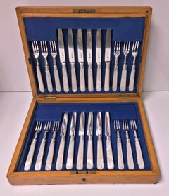 Antique Set 24 MOP Silver Dessert Luncheon Set London 1908 Bradbury