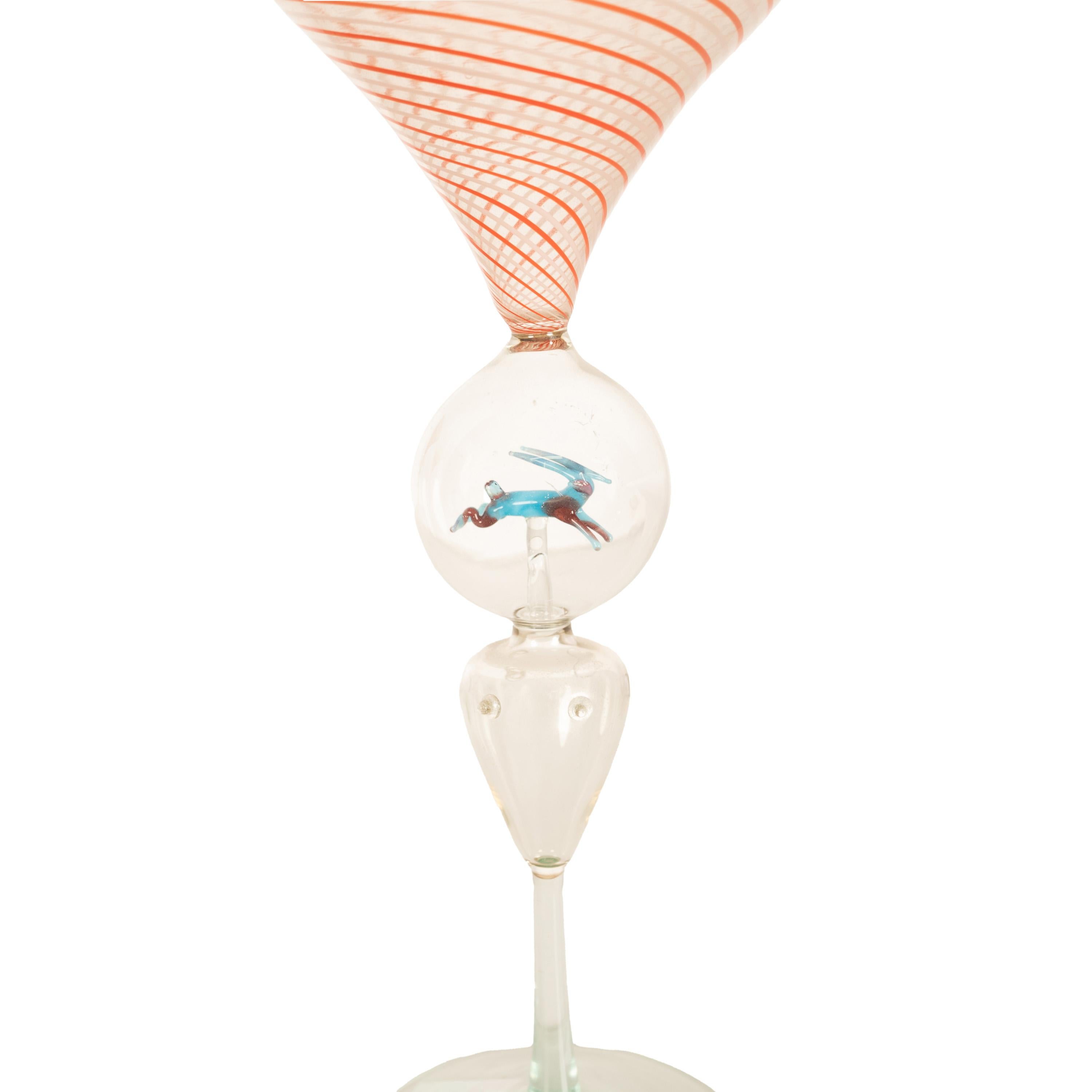 Antique Set 3 Handblown Martini Glasses Animals Bimini Werkstätte Austria 1925 In Good Condition For Sale In Portland, OR