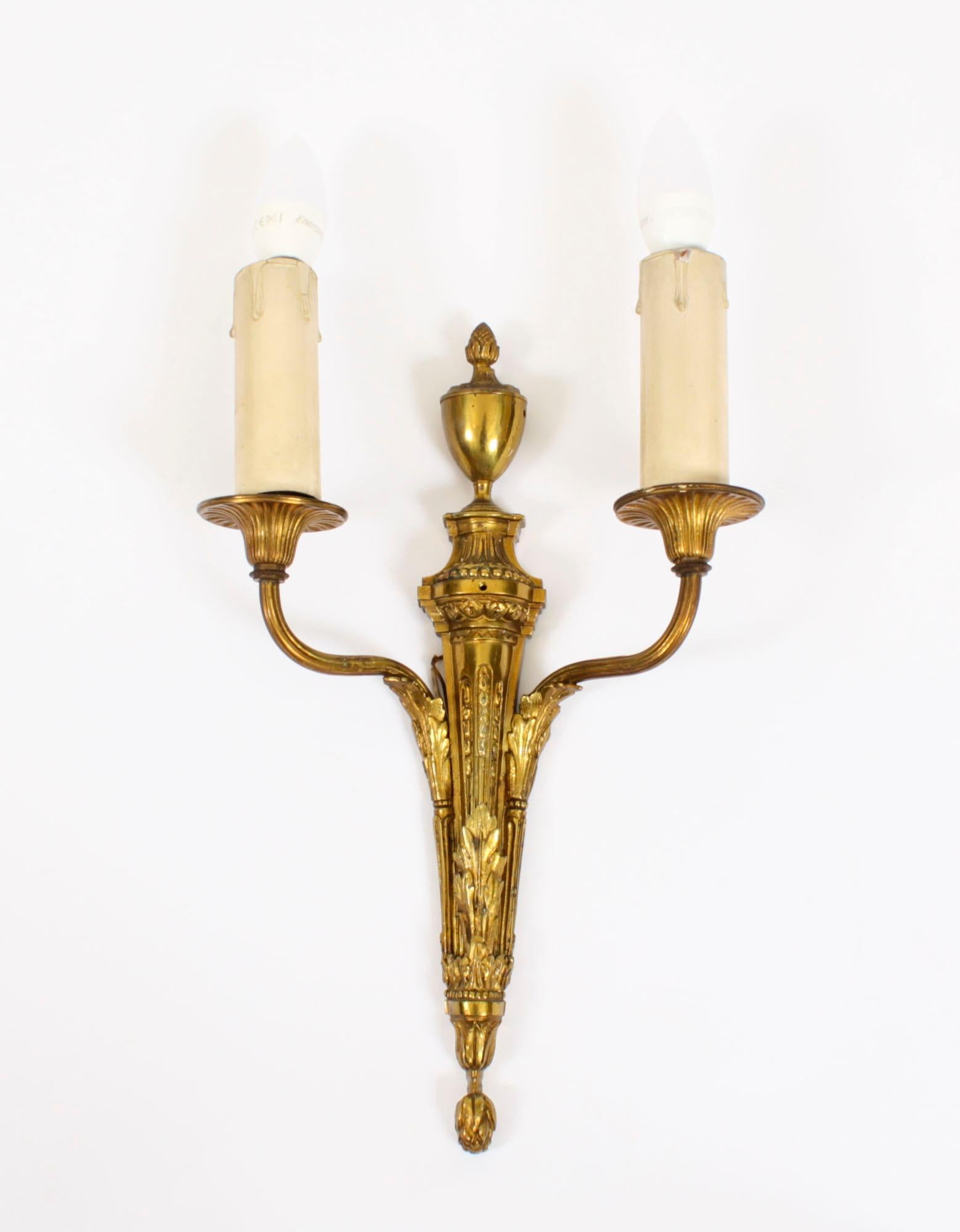 Regency Antique Set 4 Adam Revival Omolu Twin Branch Wall Lights 