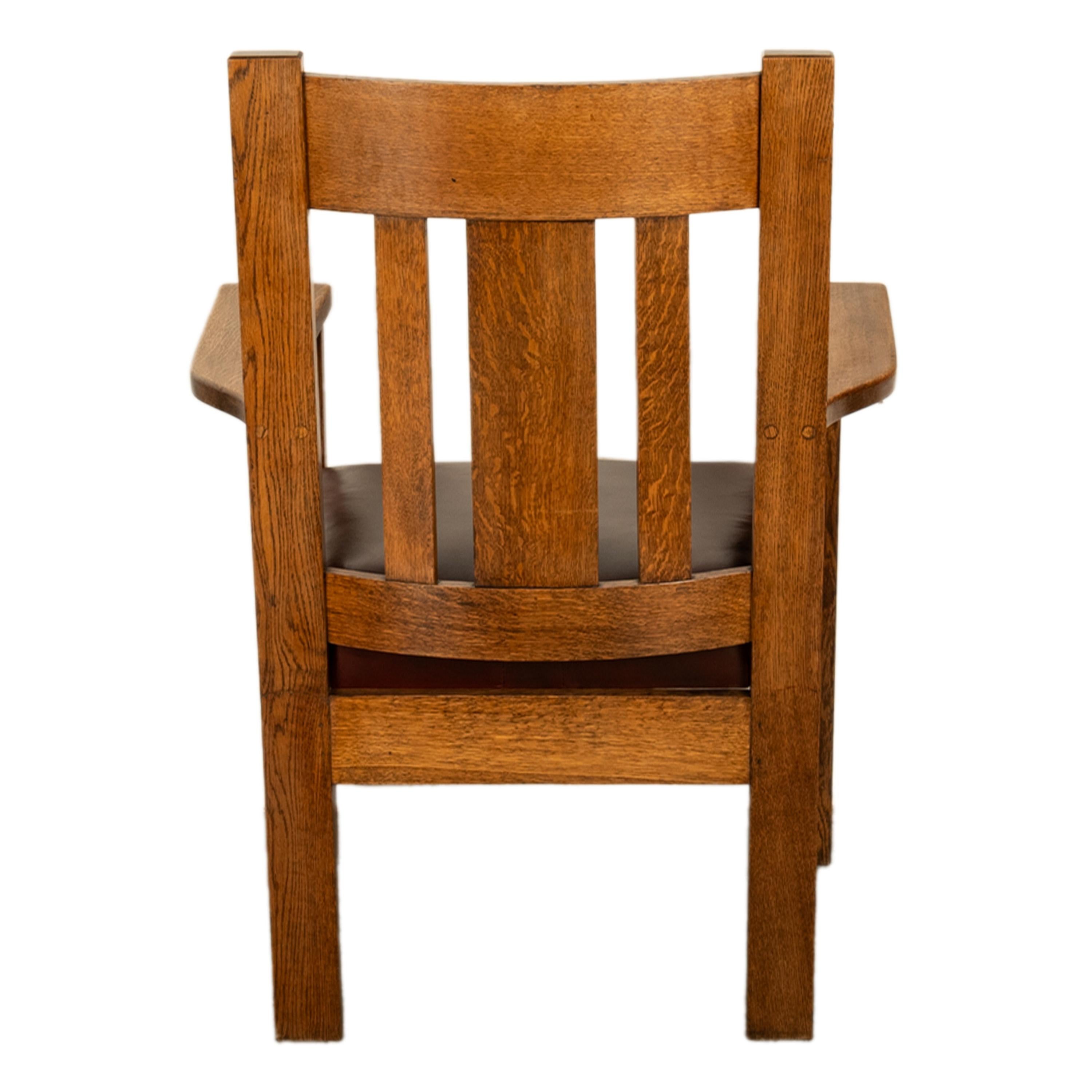 Antique Set 4 American Oak Arts & Crafts Mission Arm Chairs Stickley Oregon 1910 For Sale 6