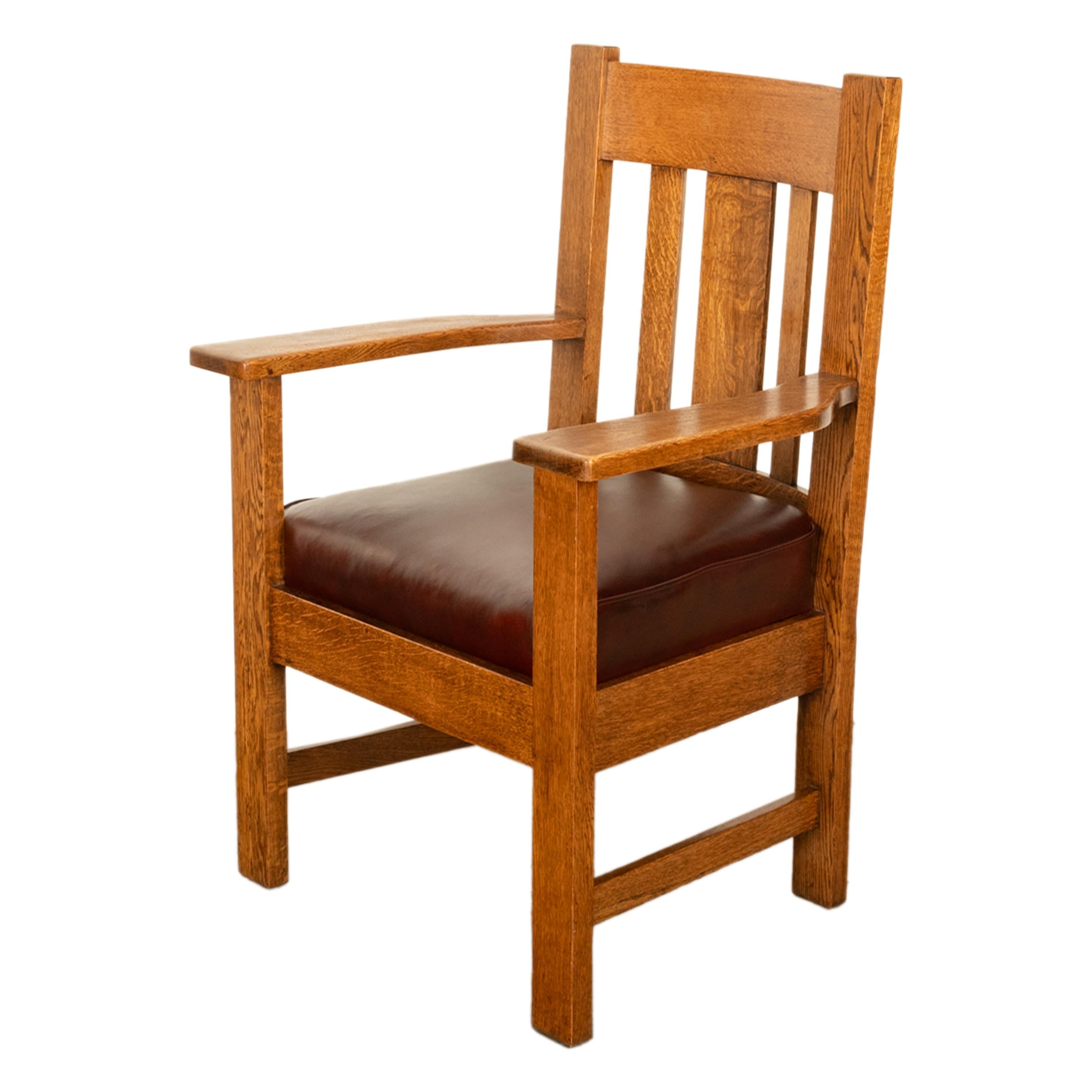 Antique Set 4 American Oak Arts & Crafts Mission Arm Chairs Stickley Oregon 1910 For Sale 9