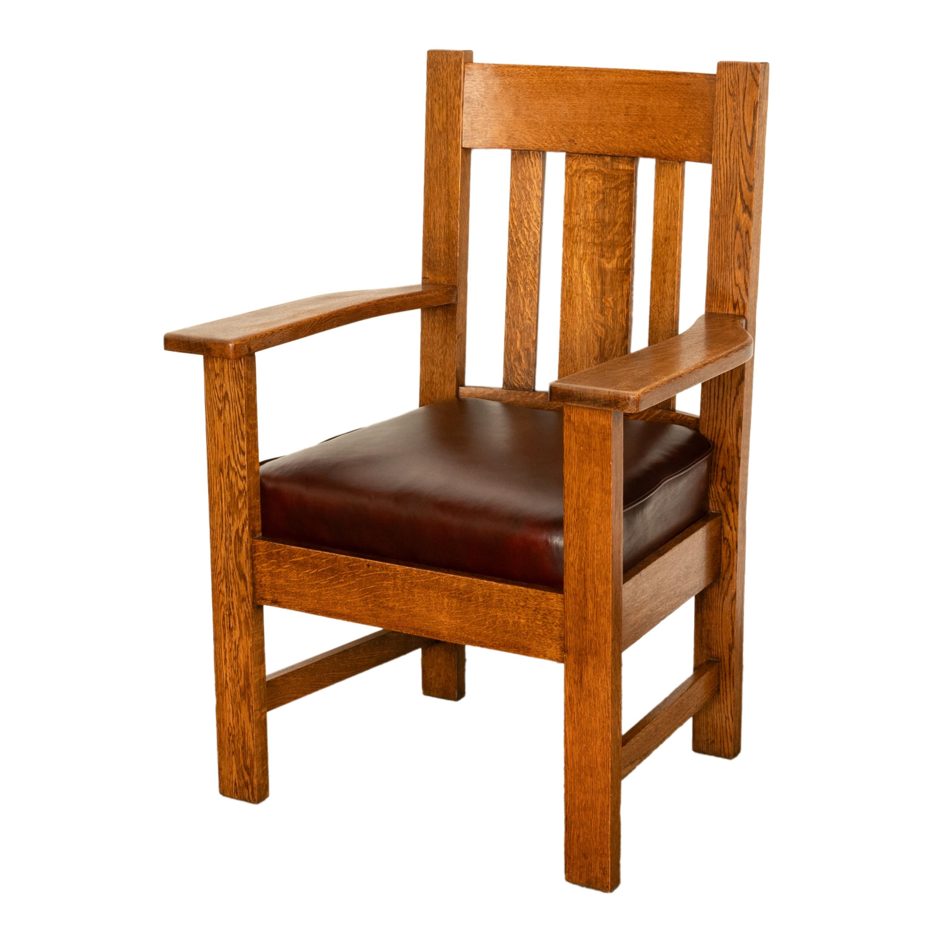 Antique Set 4 American Oak Arts & Crafts Mission Arm Chairs Stickley Oregon 1910 For Sale 10