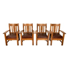Antique Set 4 American Oak Arts & Crafts Mission Arm Chairs Stickley Oregon 1910