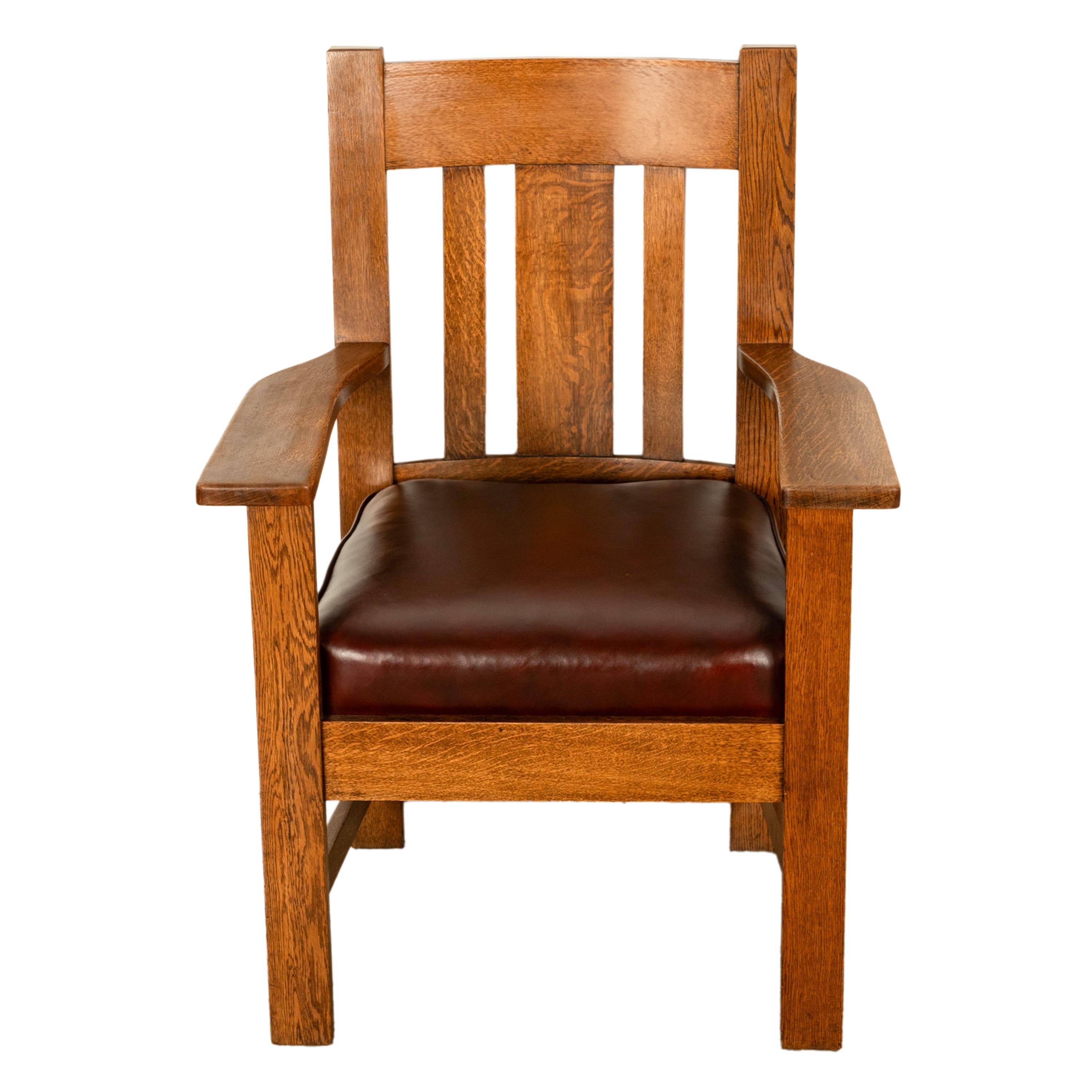 Antique Set 4 American Oak Arts & Crafts Mission Arm Chairs Stickley Oregon 1910 For Sale 3