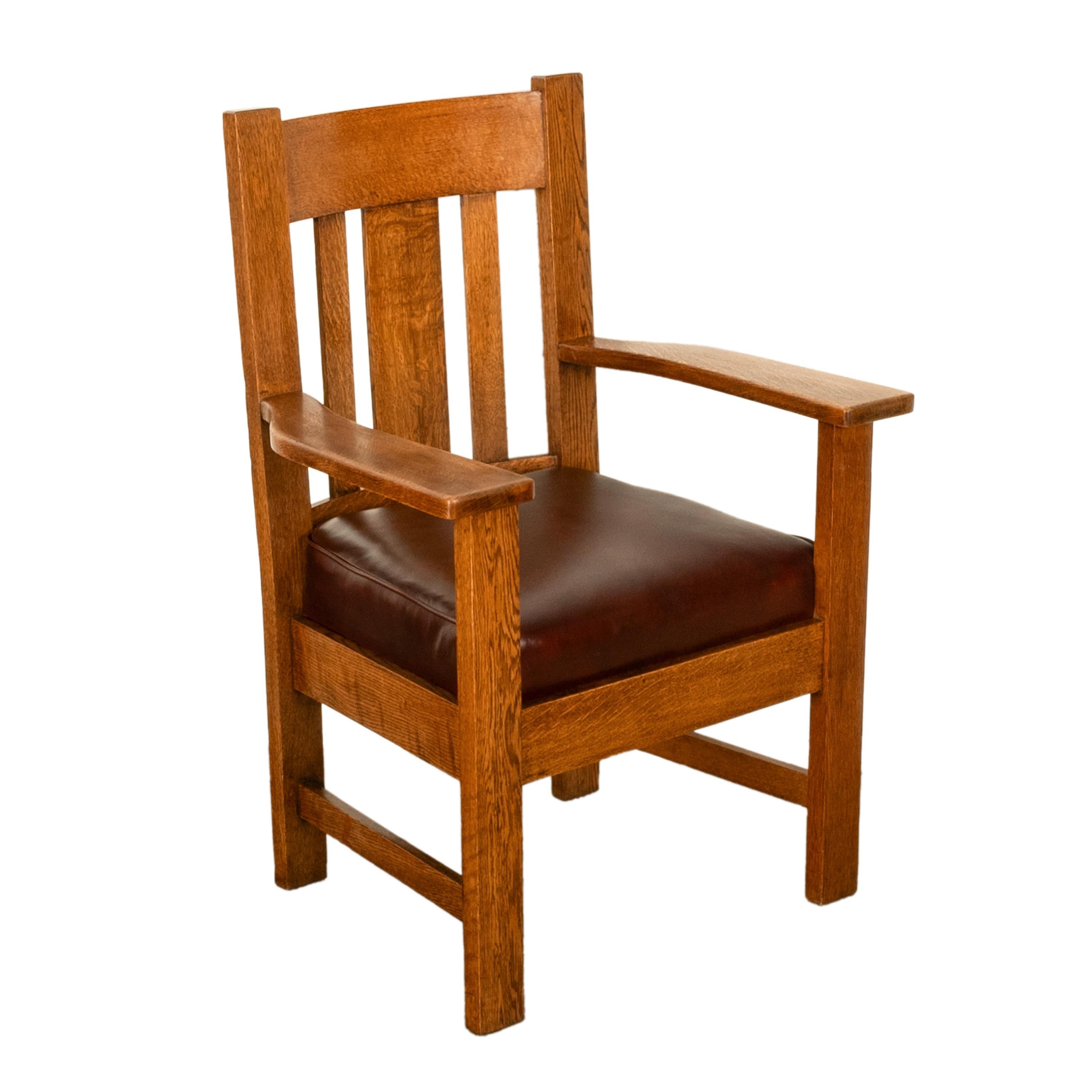 Antique Set 4 American Oak Arts & Crafts Mission Arm Chairs Stickley Oregon 1910 For Sale 4