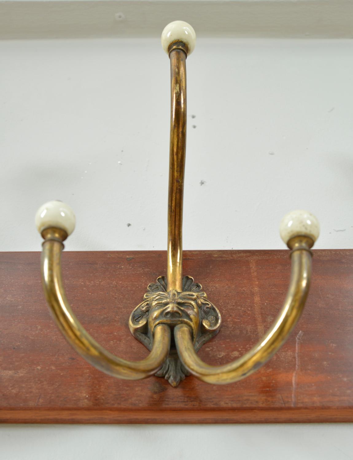 Antique Set 4 Brass Ceramic Hangers Hat Coat Hooks Mythical Green Man Gothic For Sale 4