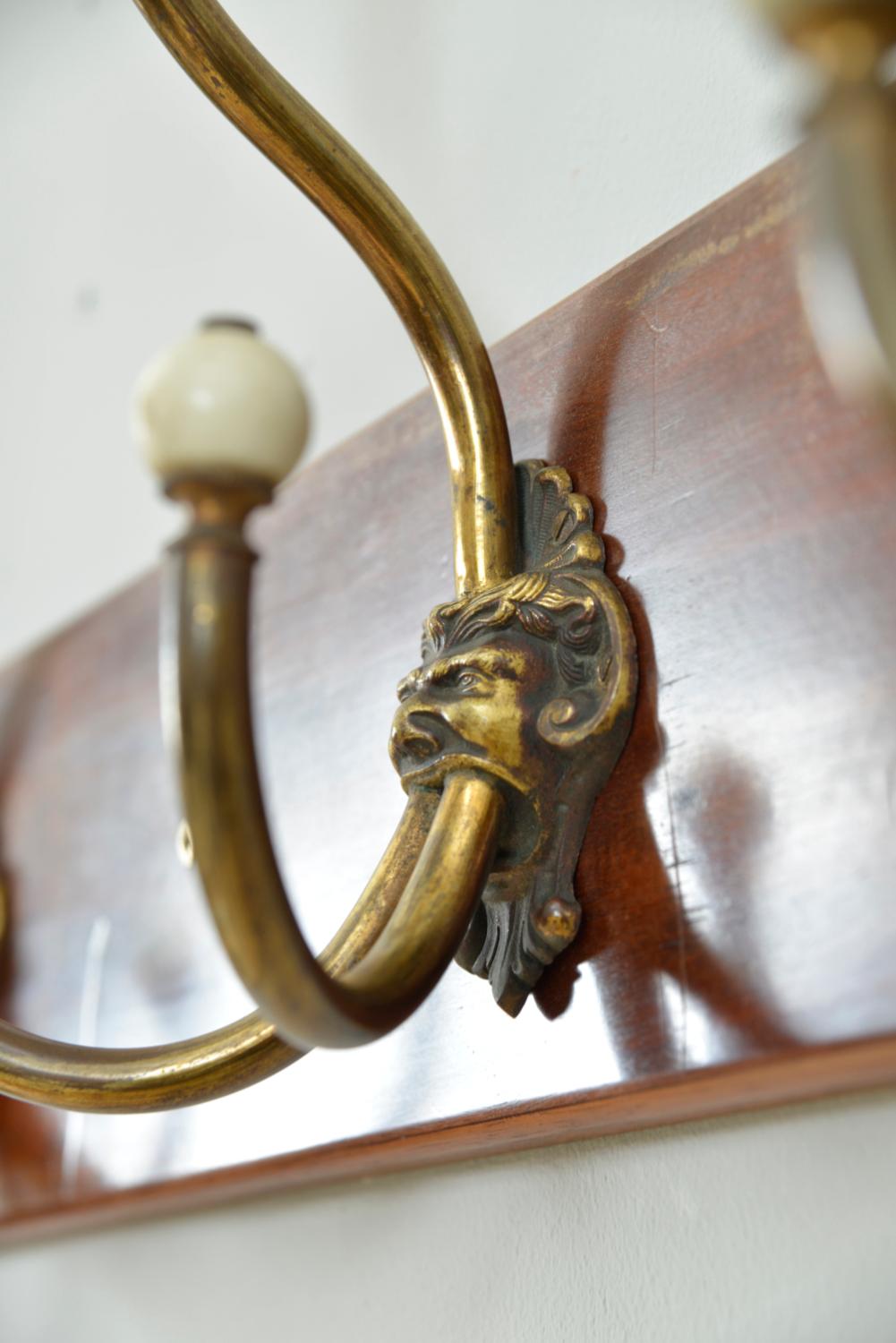 Antique Set 4 Brass Ceramic Hangers Hat Coat Hooks Mythical Green Man Gothic For Sale 5