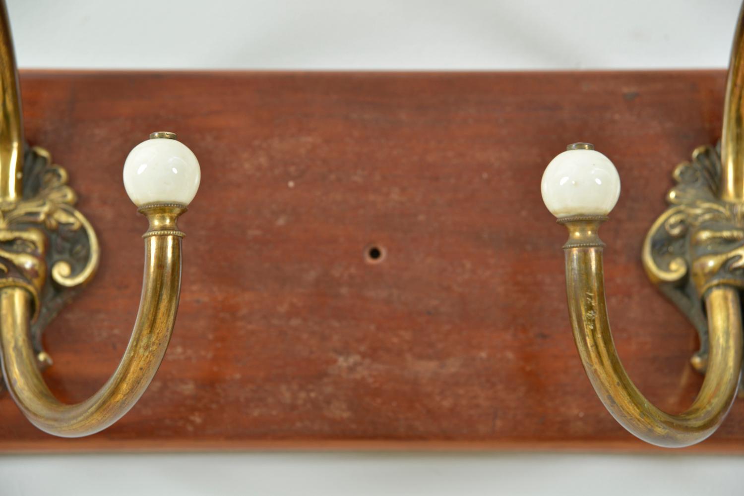 Antique Set 4 Brass Ceramic Hangers Hat Coat Hooks Mythical Green Man Gothic For Sale 6