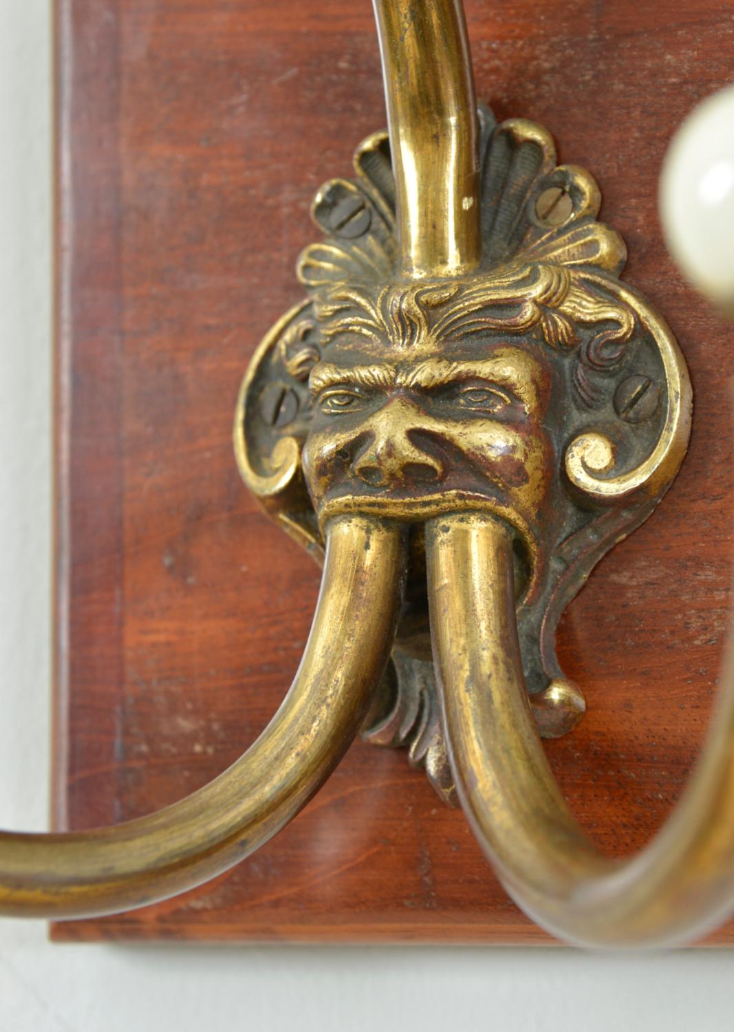 Antique Set 4 Brass Ceramic Hangers Hat Coat Hooks Mythical Green Man Gothic For Sale 10