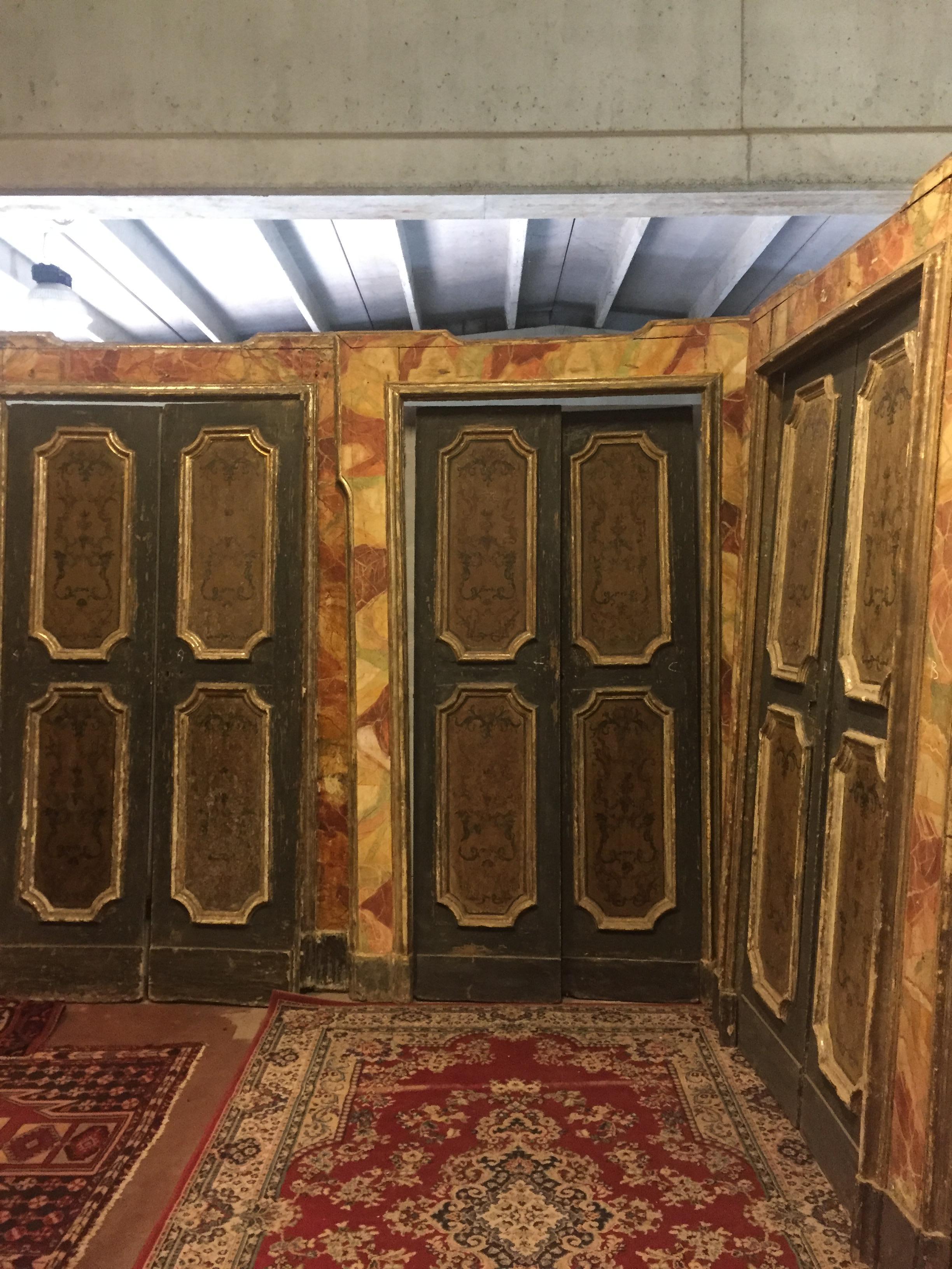 Set of 4 Door with Frame, Gold Orange Green, Fake Marble Napoli, 1700, Italy 2