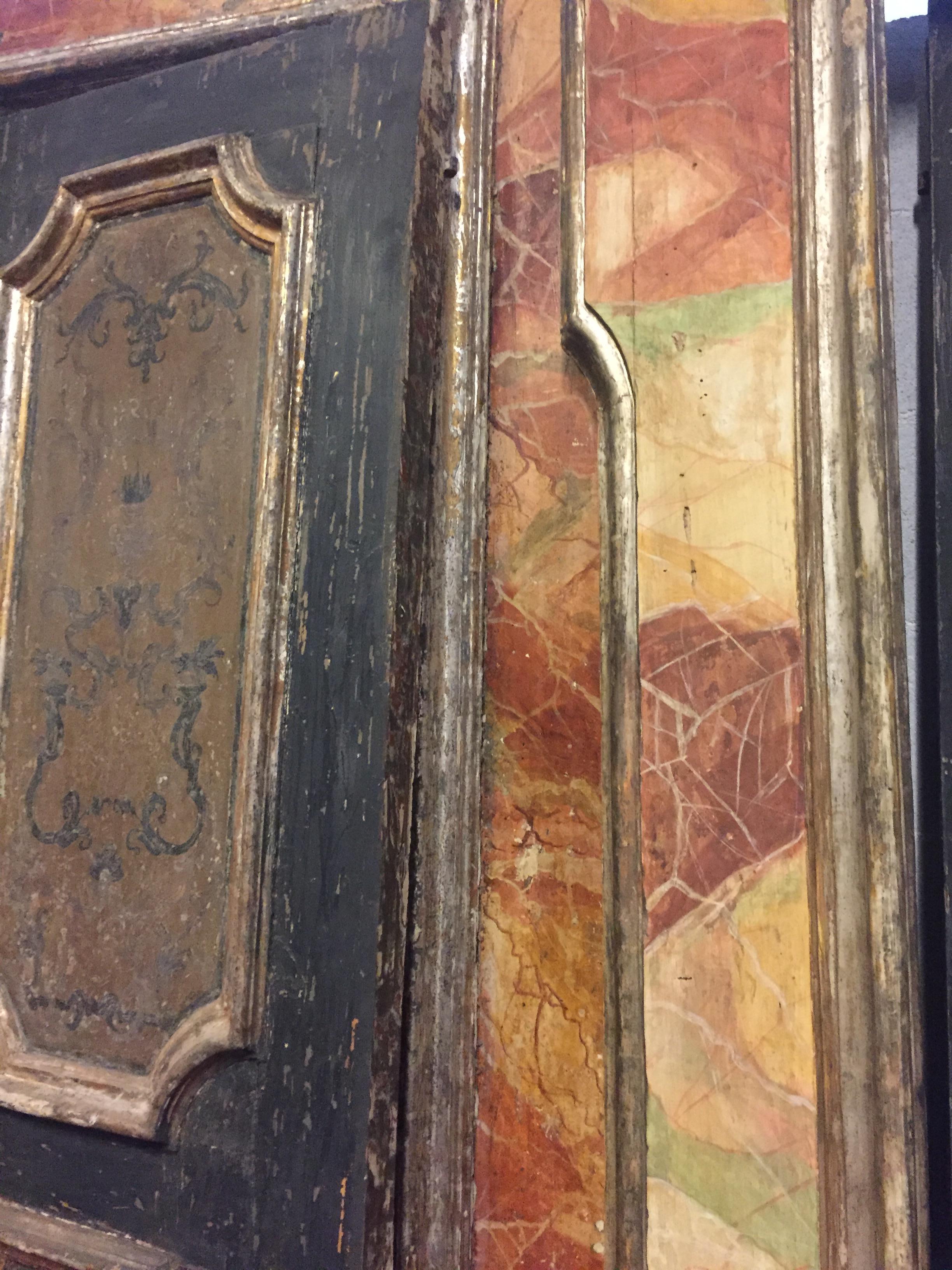 Set of 4 Door with Frame, Gold Orange Green, Fake Marble Napoli, 1700, Italy 4