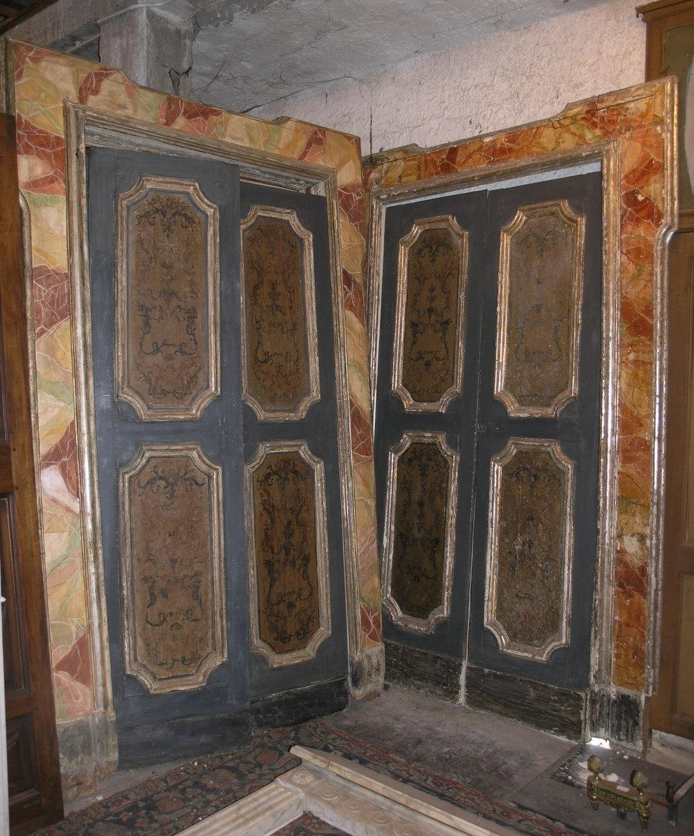 Baroque Set of 4 Door with Frame, Gold Orange Green, Fake Marble Napoli, 1700, Italy