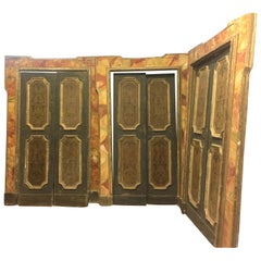 Set of 4 Door with Frame, Gold Orange Green, Fake Marble Napoli, 1700, Italy