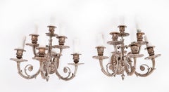 Antique Set 4 Louis VI Revival Silver Plated Six Branch Wall Lights 20ème siècle