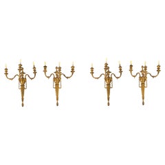 Antique Set 4 Neo Classical Revival OmoluTriple Branch Wall Lights C1880 Antique Set 4 Neo Classical Revival OmoluTriple Branch Wall Lights C1880