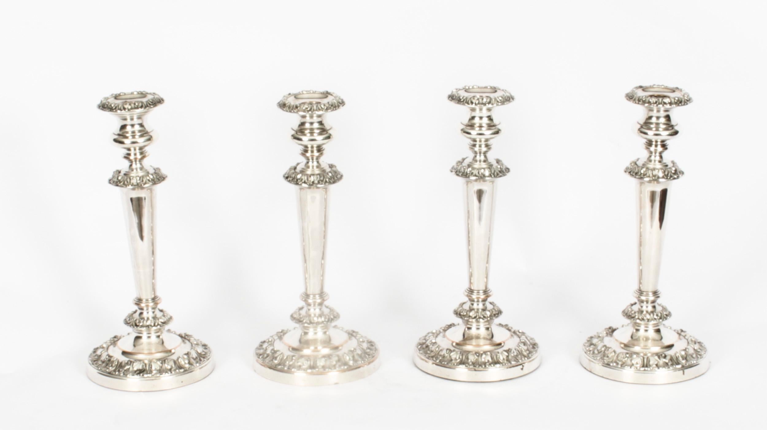 Antique Set 4 Old Sheffield Silver Plated Candlesticks 19th Century 3
