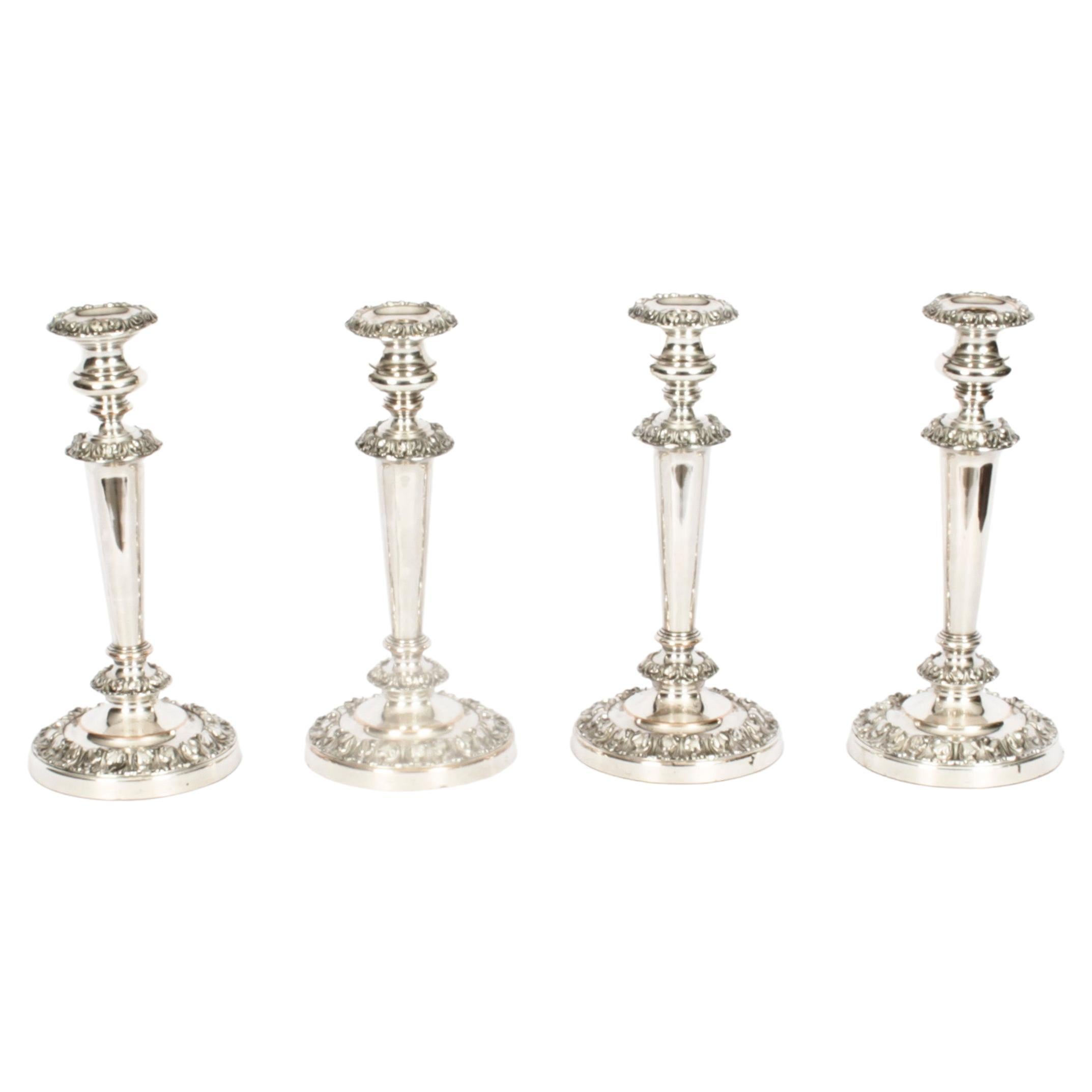 Antique Set 4 Old Sheffield Silver Plated Candlesticks 19th Century