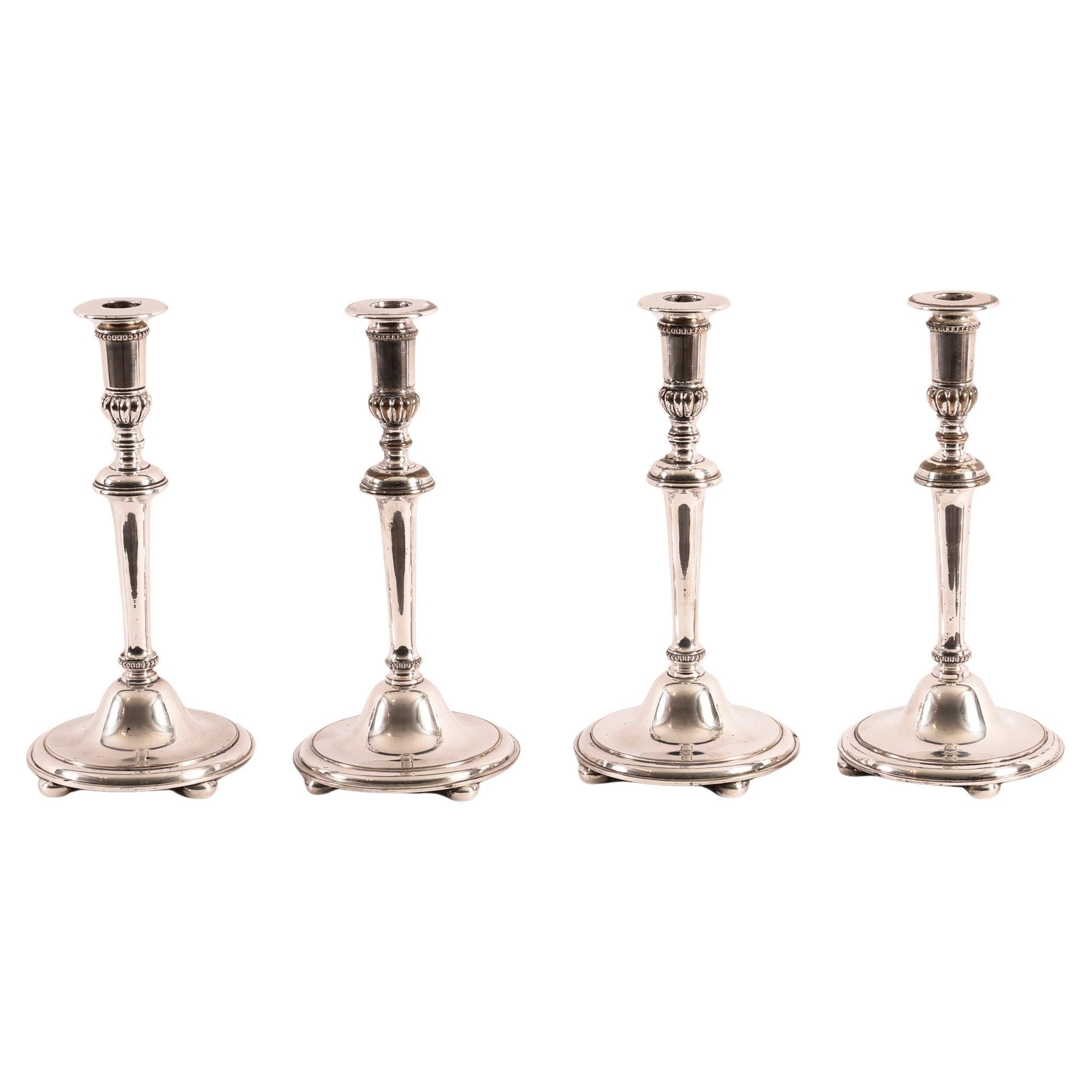 Antique Set 4 Silver Plated Candlesticks, Gibbons of Wolverhampton 20th Century