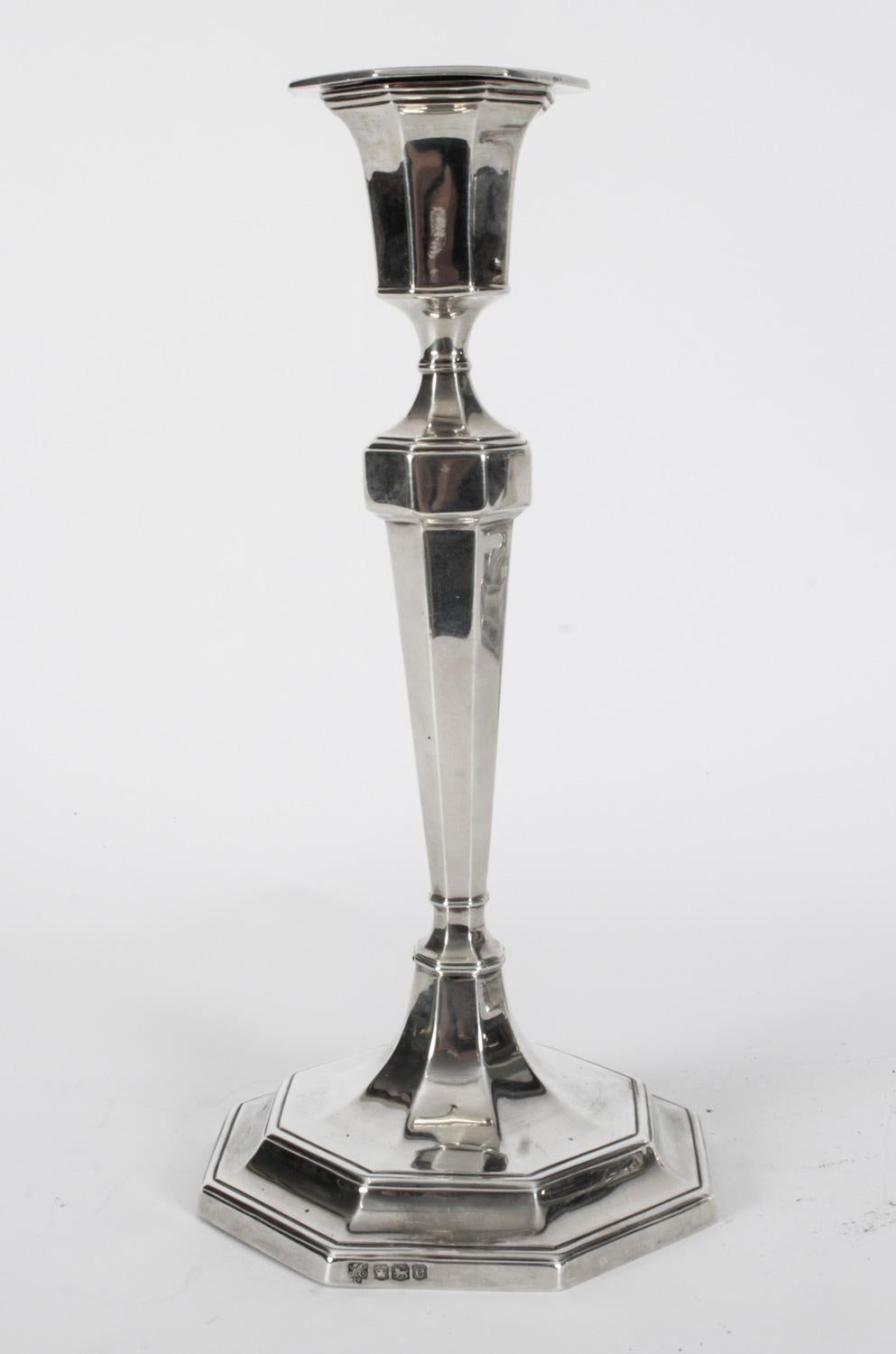 Antique Set 4 Sterling Silver Candlesticks by Hawkesworth Eyre & Co, 1920 12