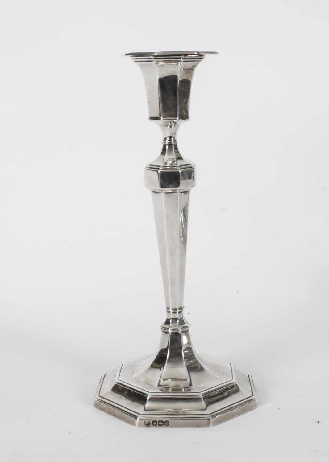 Early 20th Century Antique Set 4 Sterling Silver Candlesticks by Hawkesworth Eyre & Co, 1920