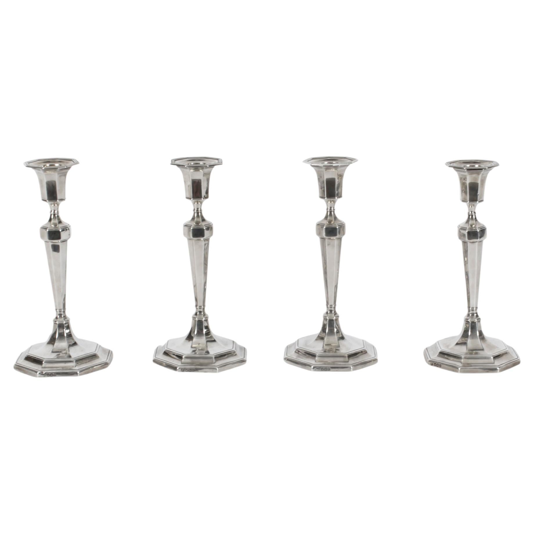Antique Set 4 Sterling Silver Candlesticks by Hawkesworth Eyre & Co, 1920