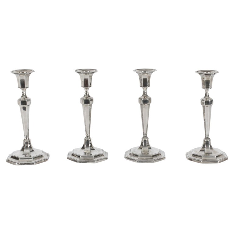 Antique Set 4 Sterling Silver Candlesticks by Hawkesworth Eyre and Co