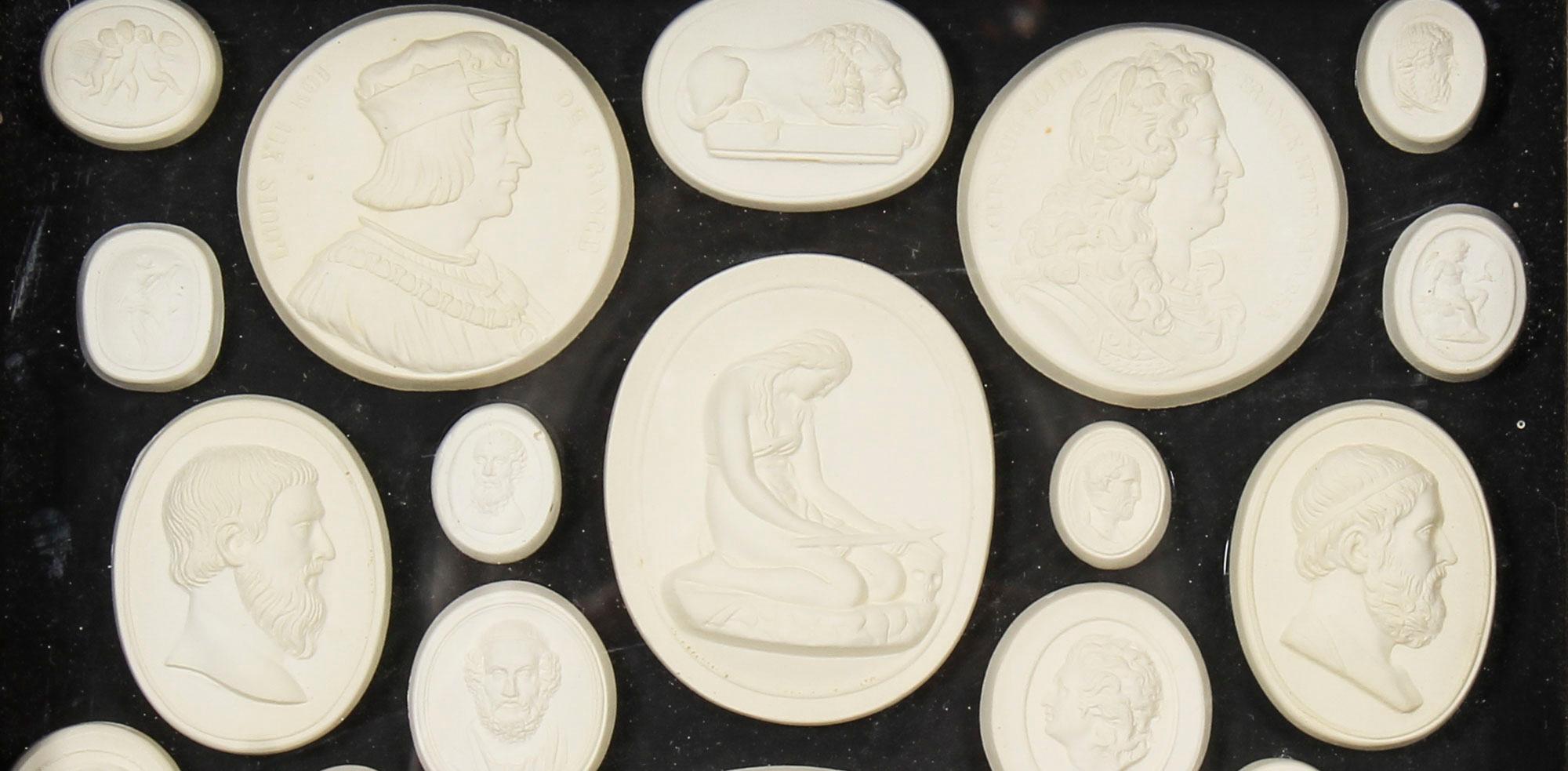 Late 19th Century Set of 40 Plaster Cameo Intaglios of Grand Tour Medieval & 19th Century Subjects
