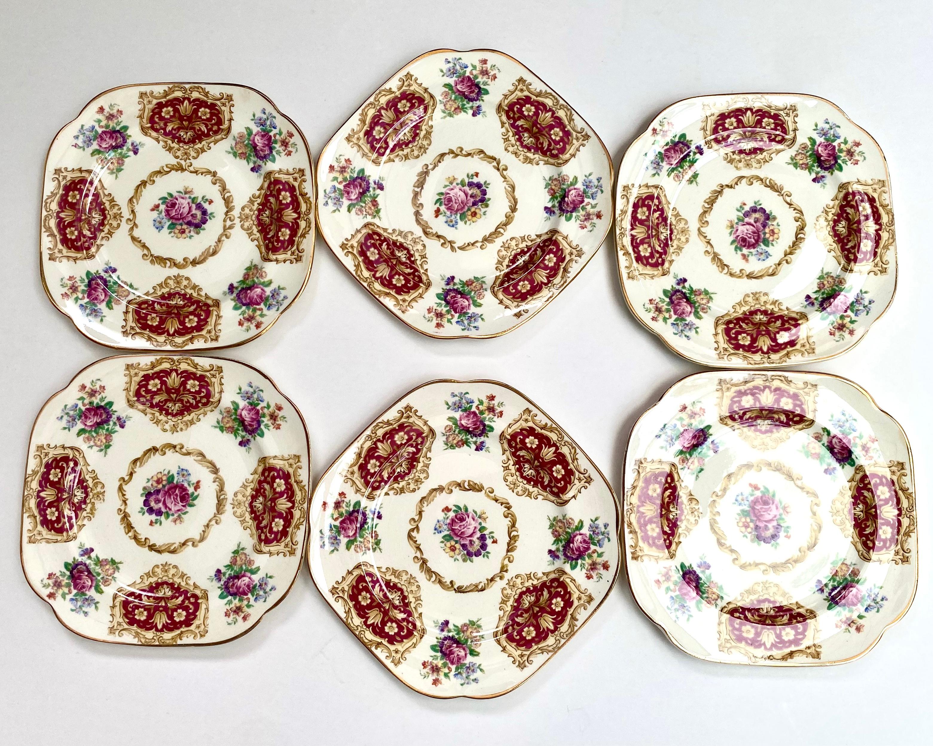 English Antique Set 6 Dessert Plates by James Kent Ltd, England, Langton For Sale
