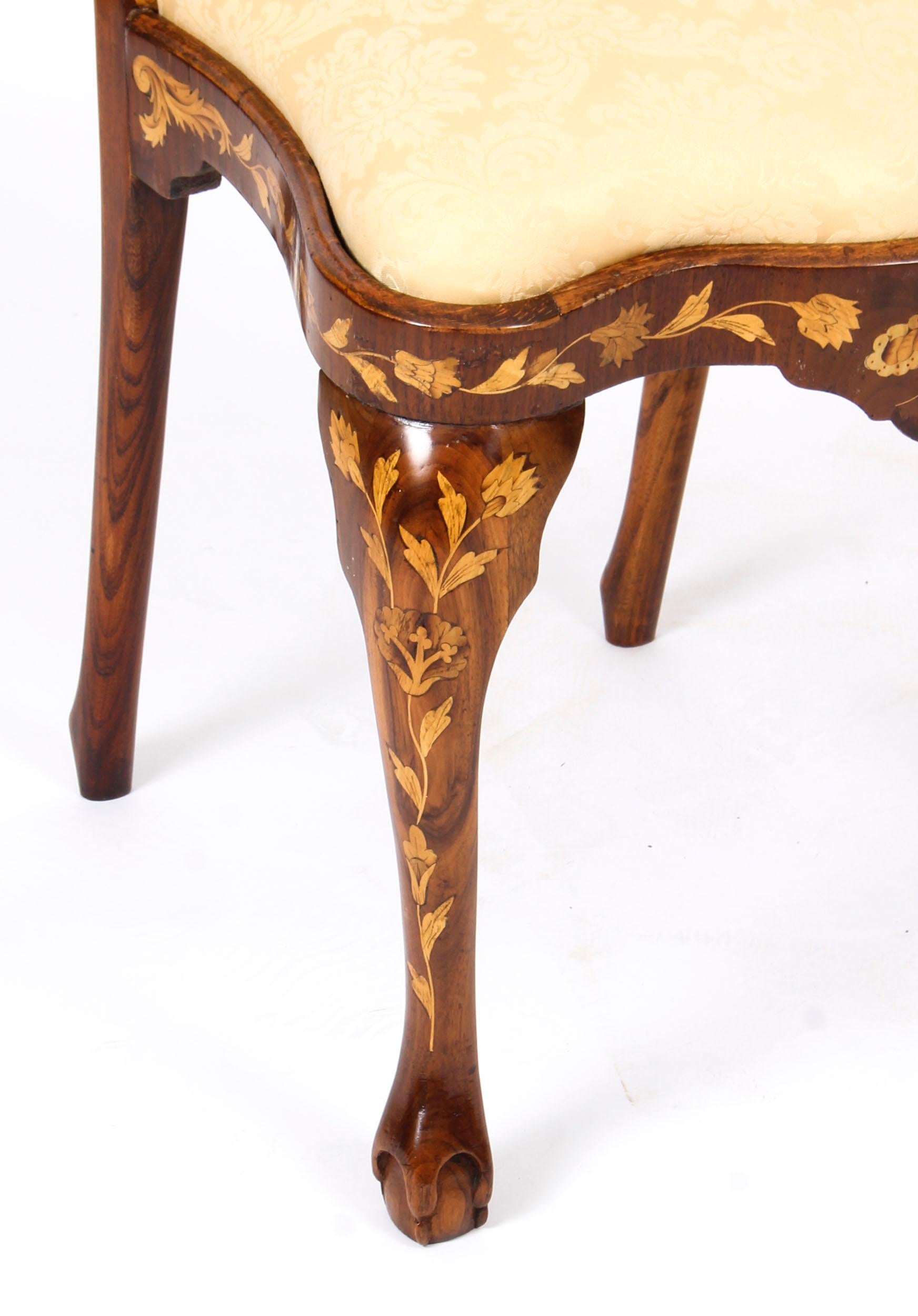 Antique Set 6 Dutch Marquetry Walnut High Back Dining Chairs, Late 18th Century 4