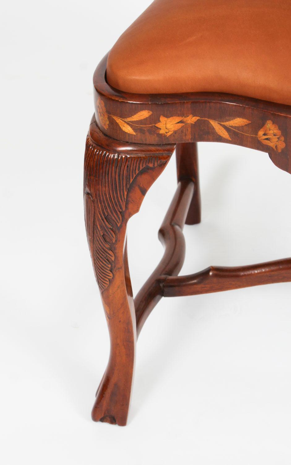 Antique Set 6 Dutch Marquetry Walnut High Back Dining Chairs Late 18th Century For Sale 6
