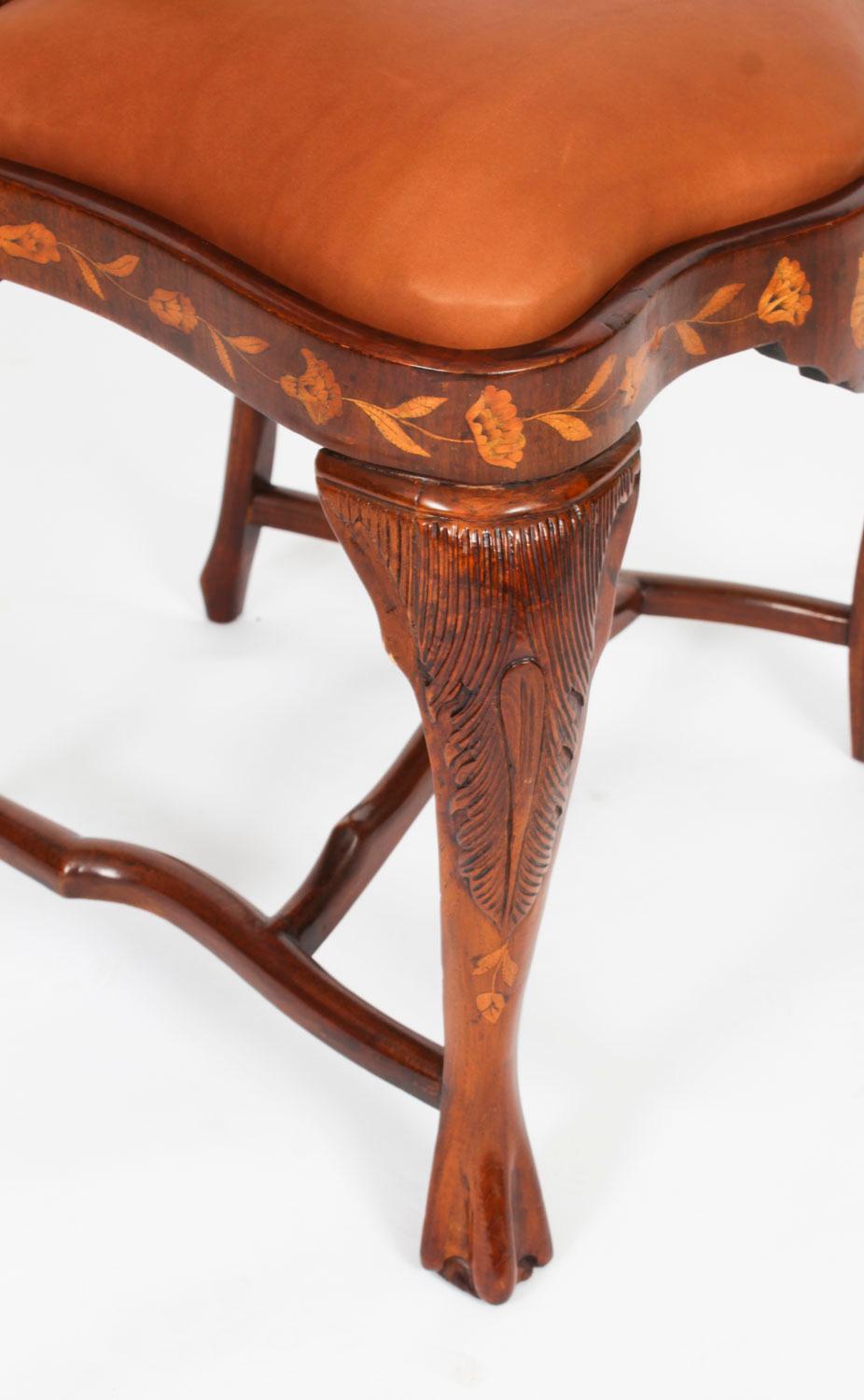 Antique Set 6 Dutch Marquetry Walnut High Back Dining Chairs Late 18th Century For Sale 7