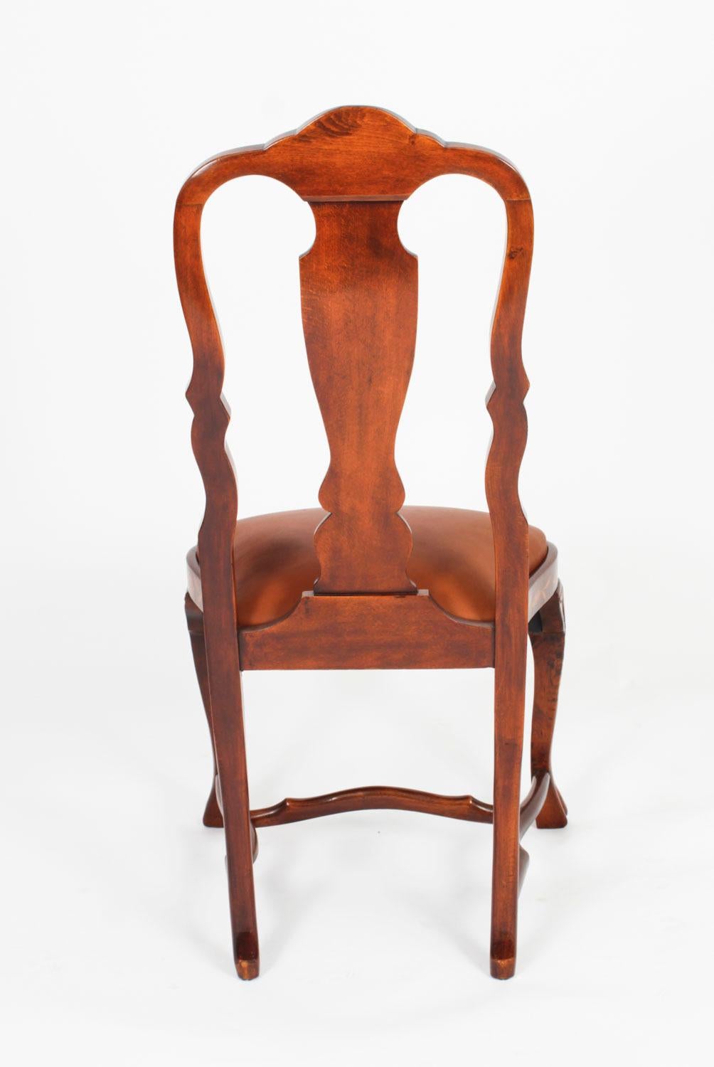 Antique Set 6 Dutch Marquetry Walnut High Back Dining Chairs Late 18th Century For Sale 9