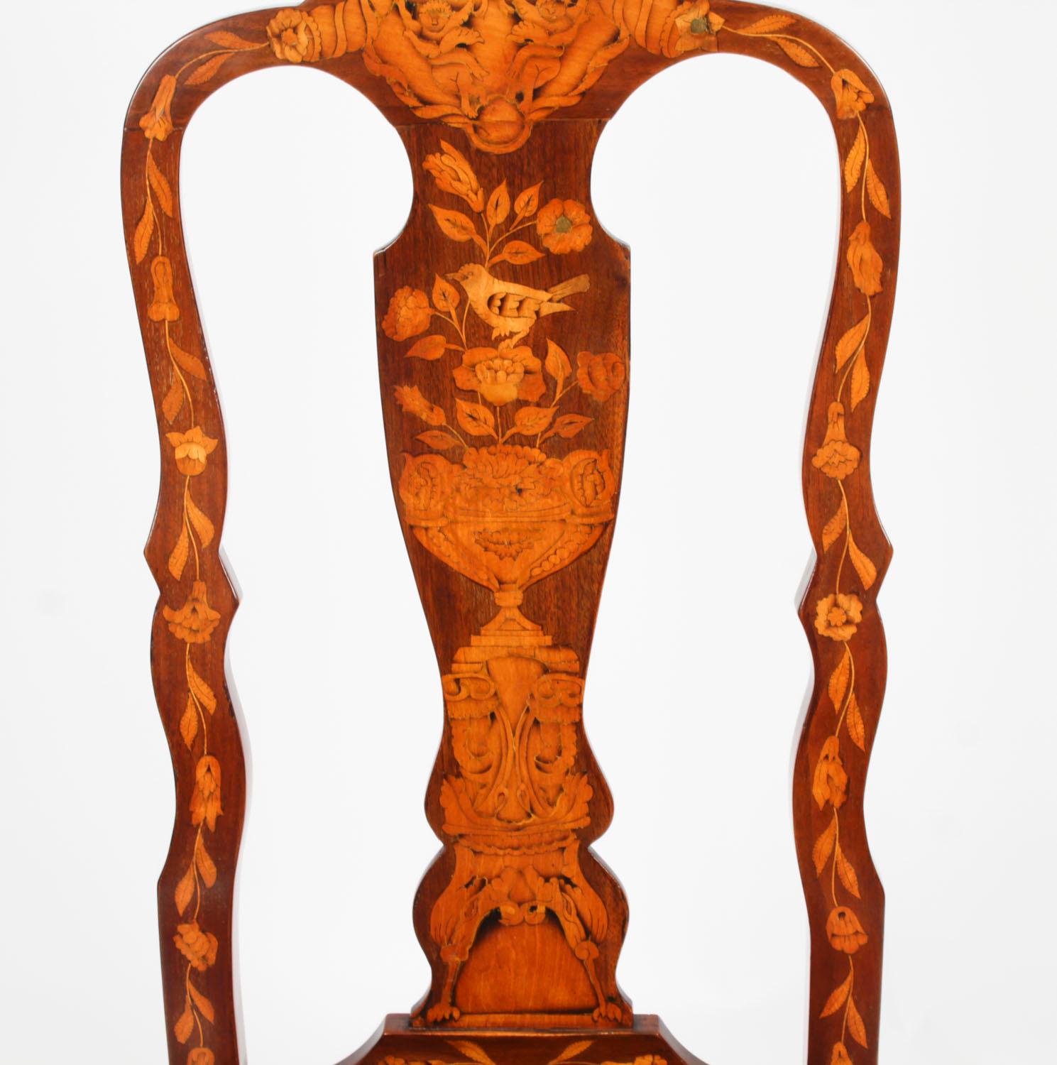 Antique Set 6 Dutch Marquetry Walnut High Back Dining Chairs Late 18th Century For Sale 2