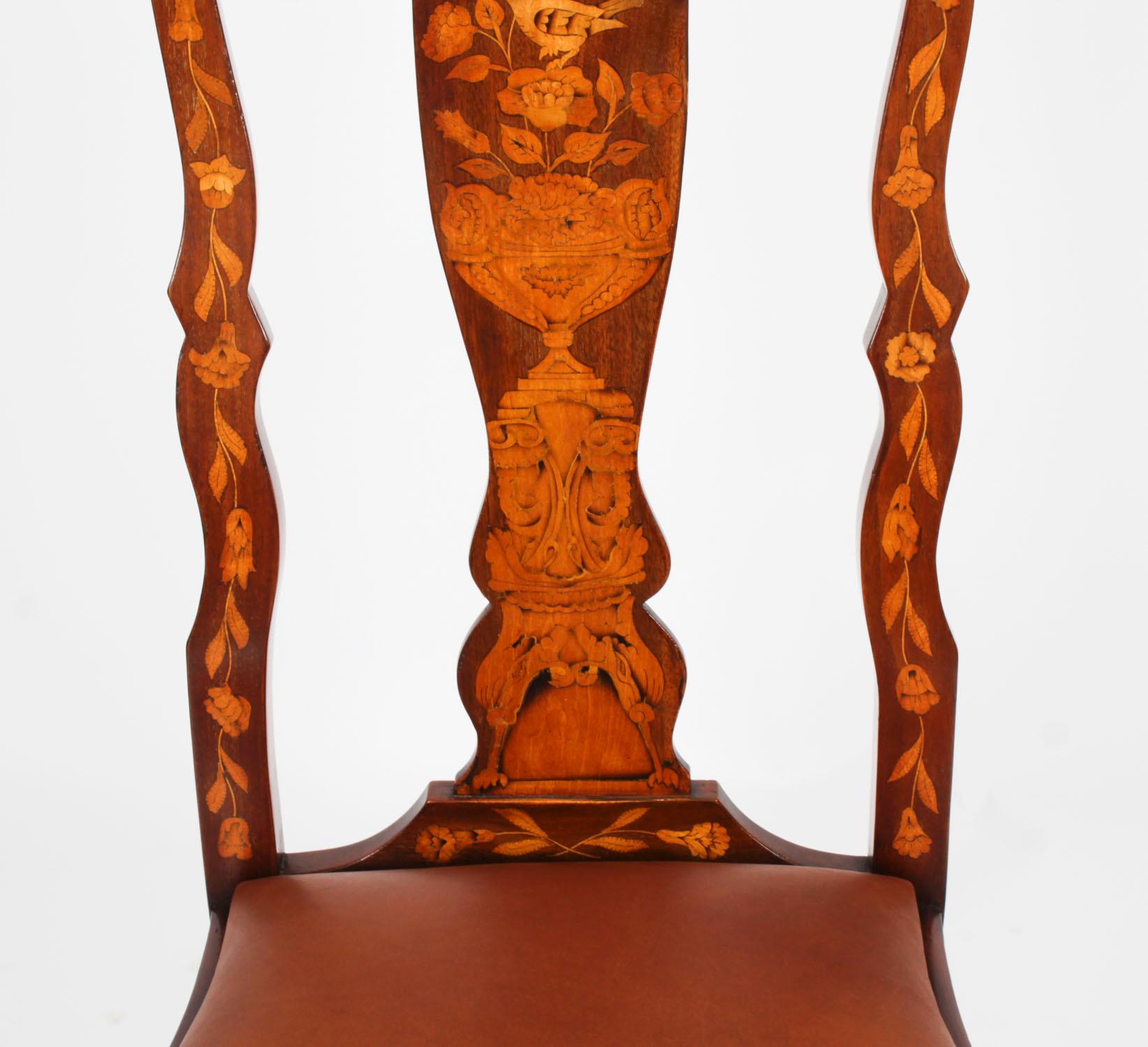 Antique Set 6 Dutch Marquetry Walnut High Back Dining Chairs Late 18th Century For Sale 3