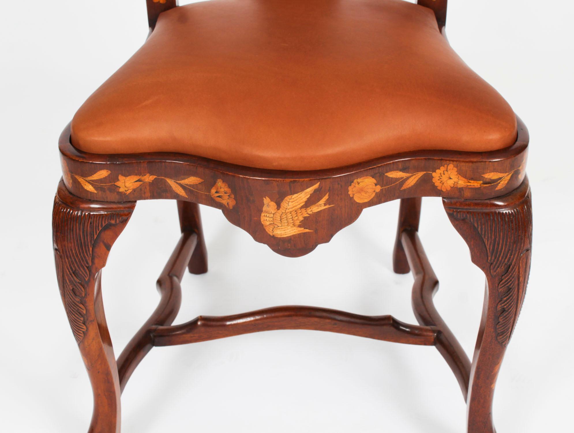 Antique Set 6 Dutch Marquetry Walnut High Back Dining Chairs Late 18th Century For Sale 5