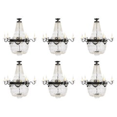 Antique Set 6 Louis Revival 14 light Ballroom Cut Crystal Tent Chandeliers c1920