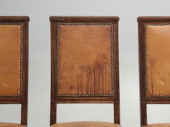 Antique Set (7) French Dining Chairs in Louis XVI Style Old Leather Unrestored